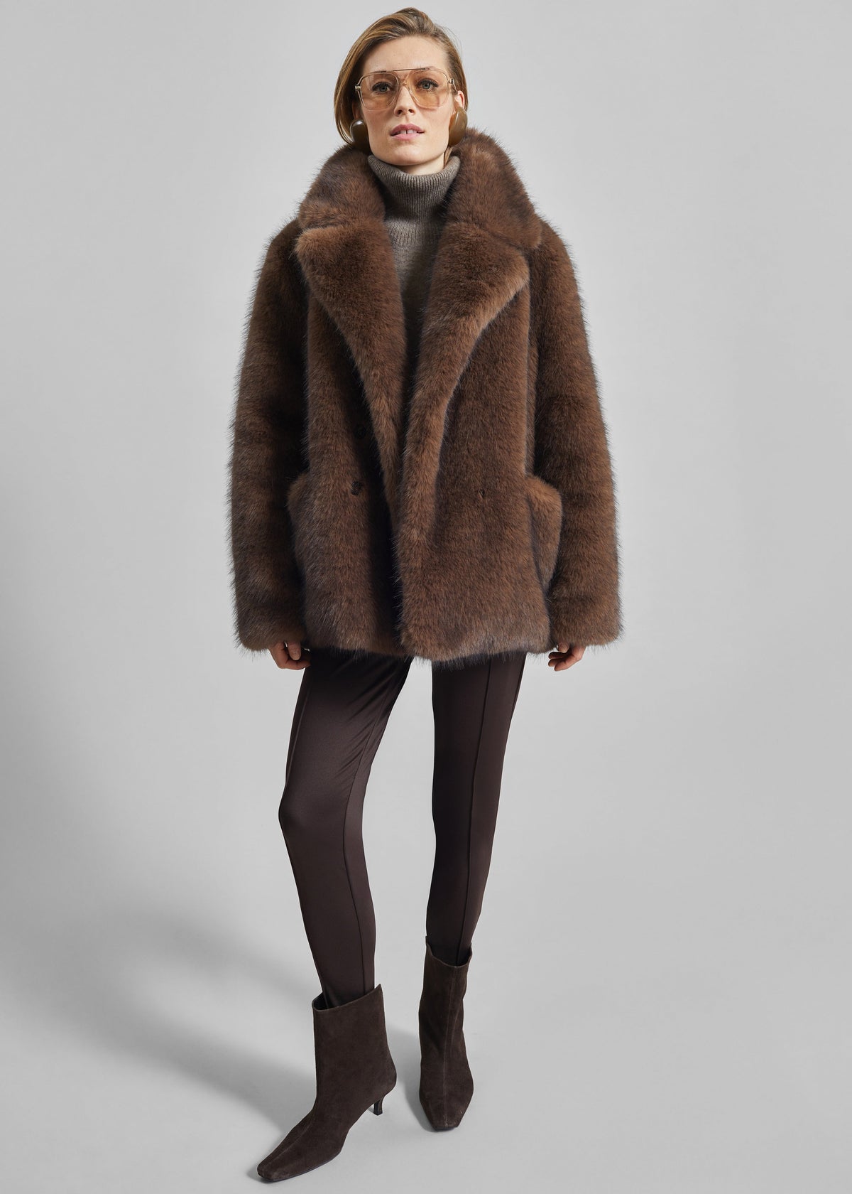 Adamello Faux Fur Short Coat - Brown β view 4 of 10