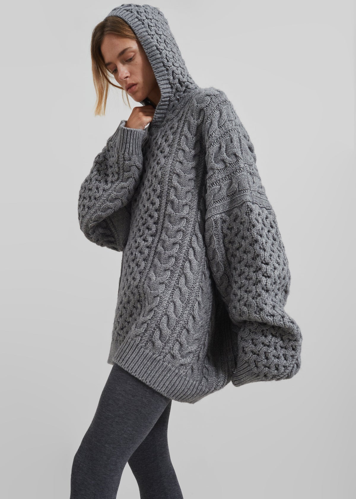 Adare Braided Knit Hoodie - Grey β view 3 of 11