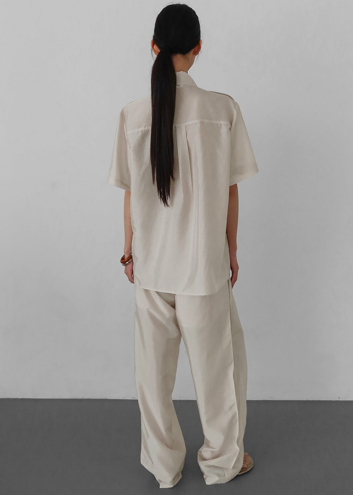 Aduna Satin Pleated Trousers - Light Beige β view 7 of 8