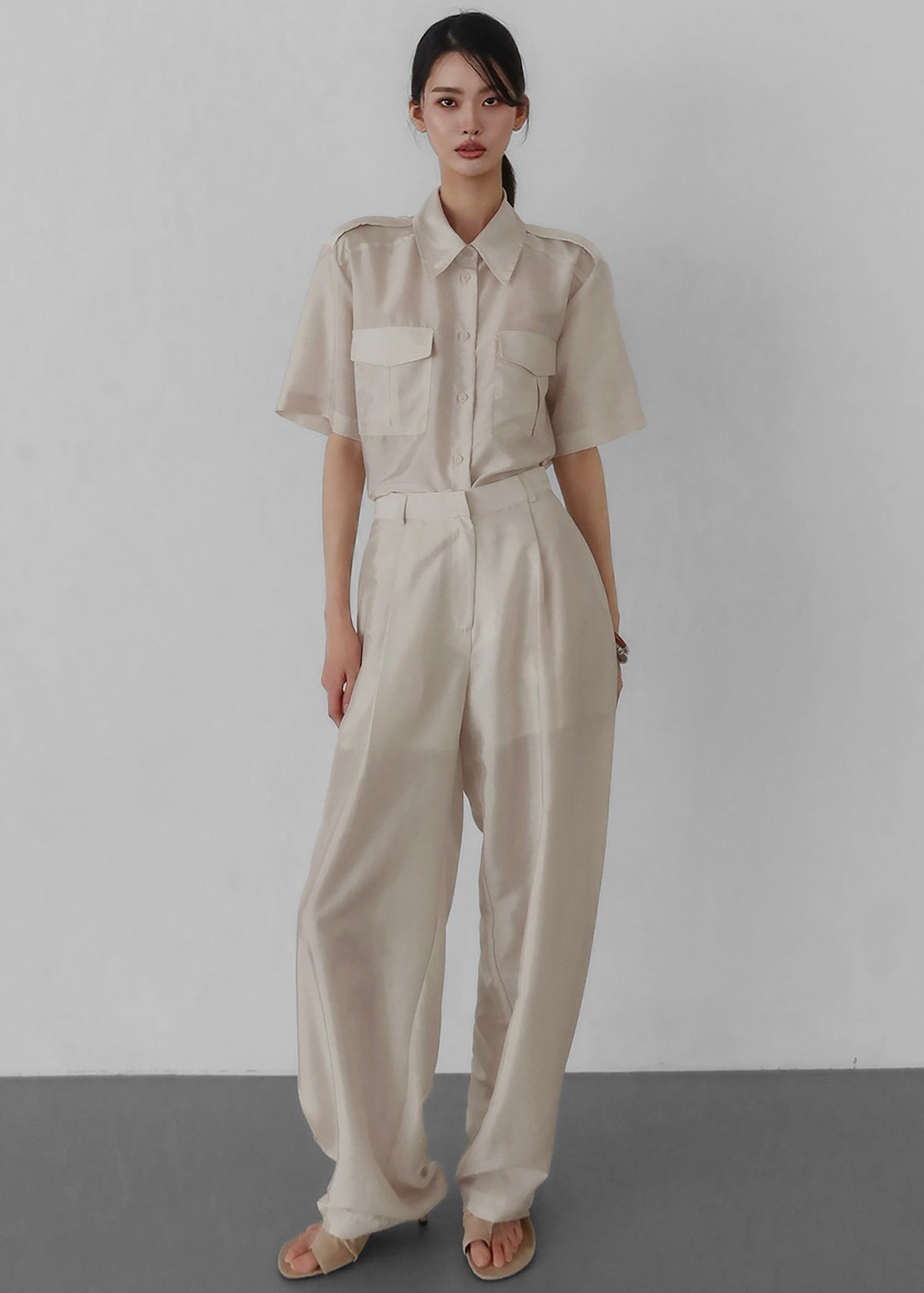 Aduna Satin Utility Shirt - Light Beige β view 3 of 9