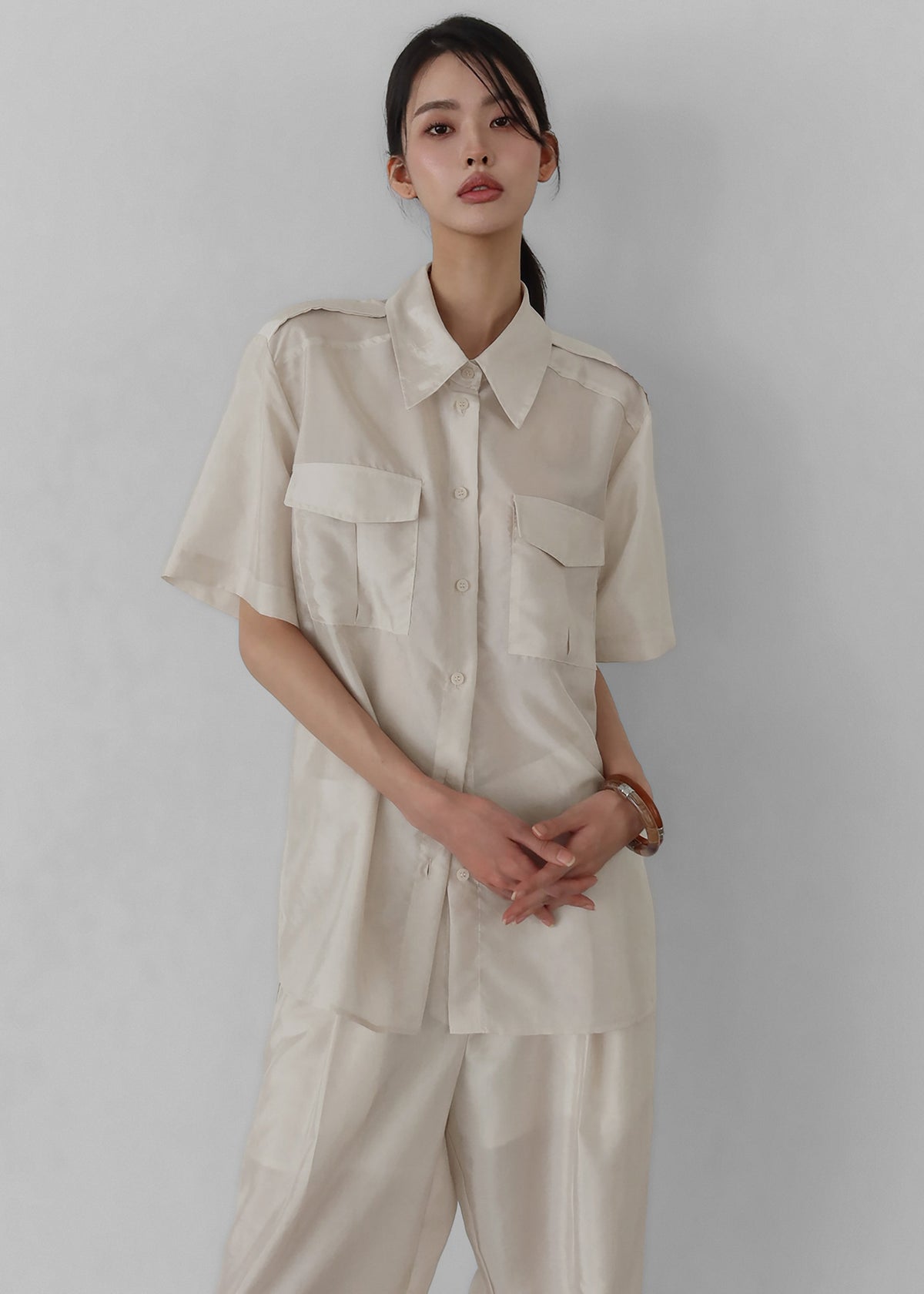 Aduna Satin Utility Shirt - Light Beige β view 5 of 9