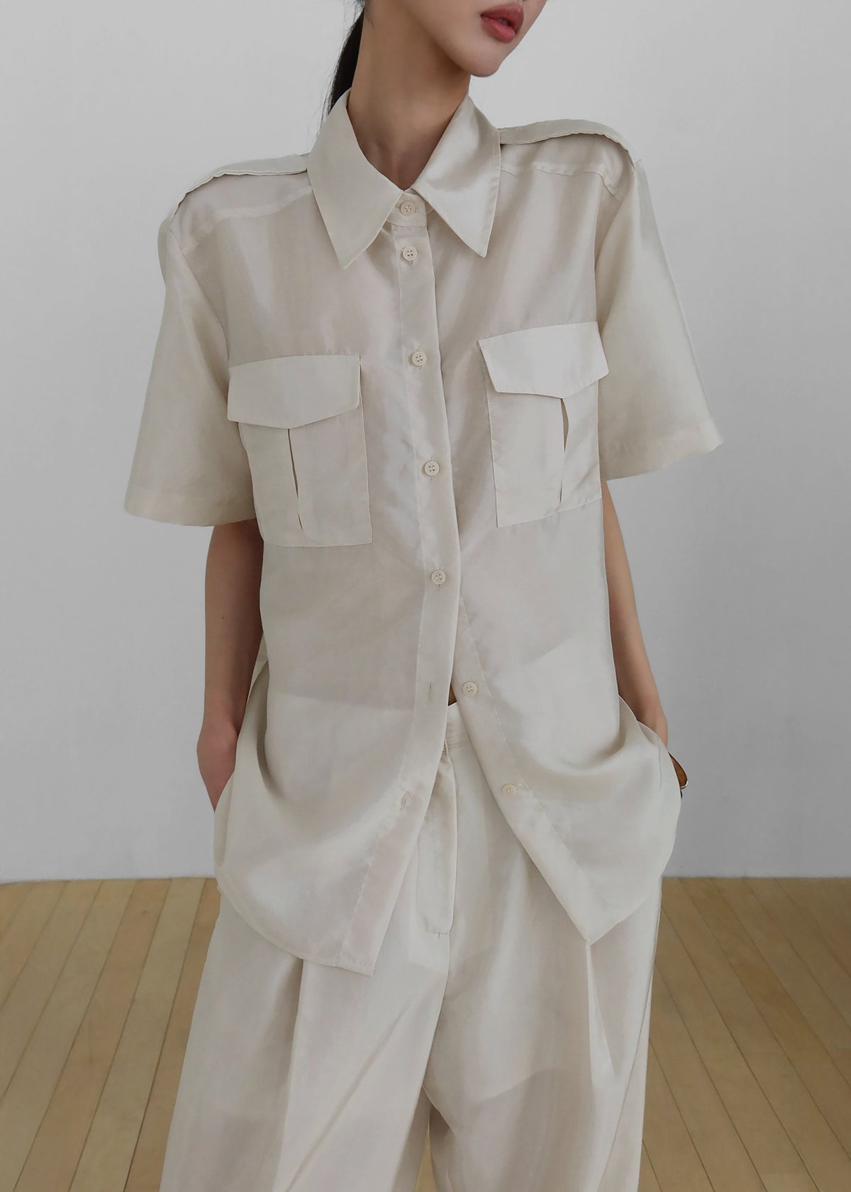 Aduna Satin Utility Shirt - Light Beige β view 4 of 9