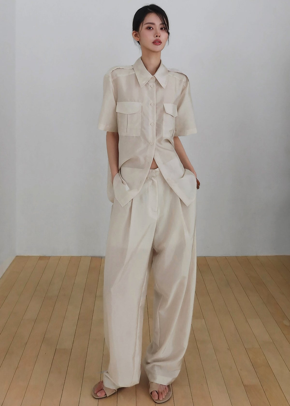 Aduna Satin Utility Shirt - Light Beige β view 7 of 9