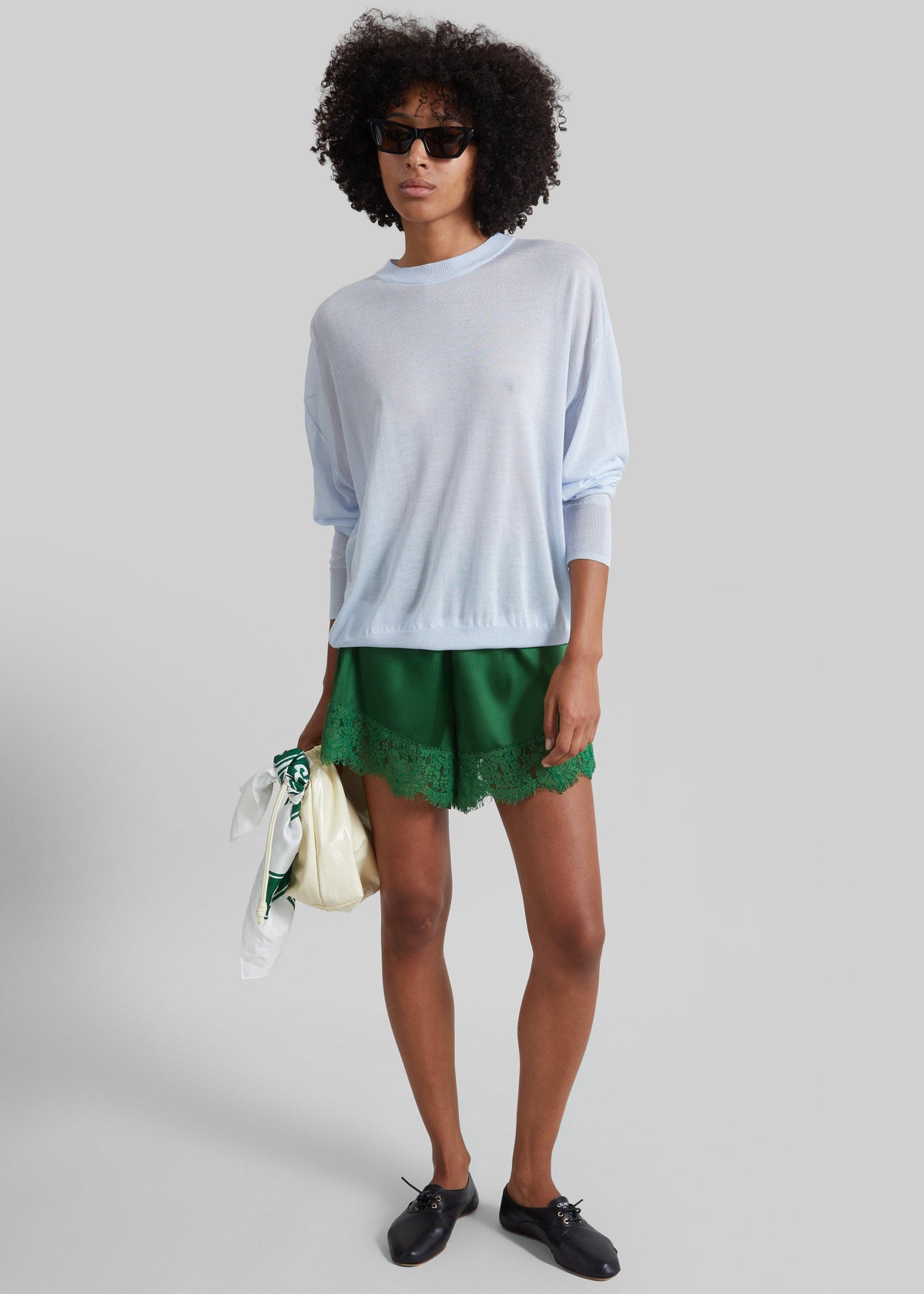 Albesa Satin Lace Trim Shorts - Kelly Green β view 1 of 10