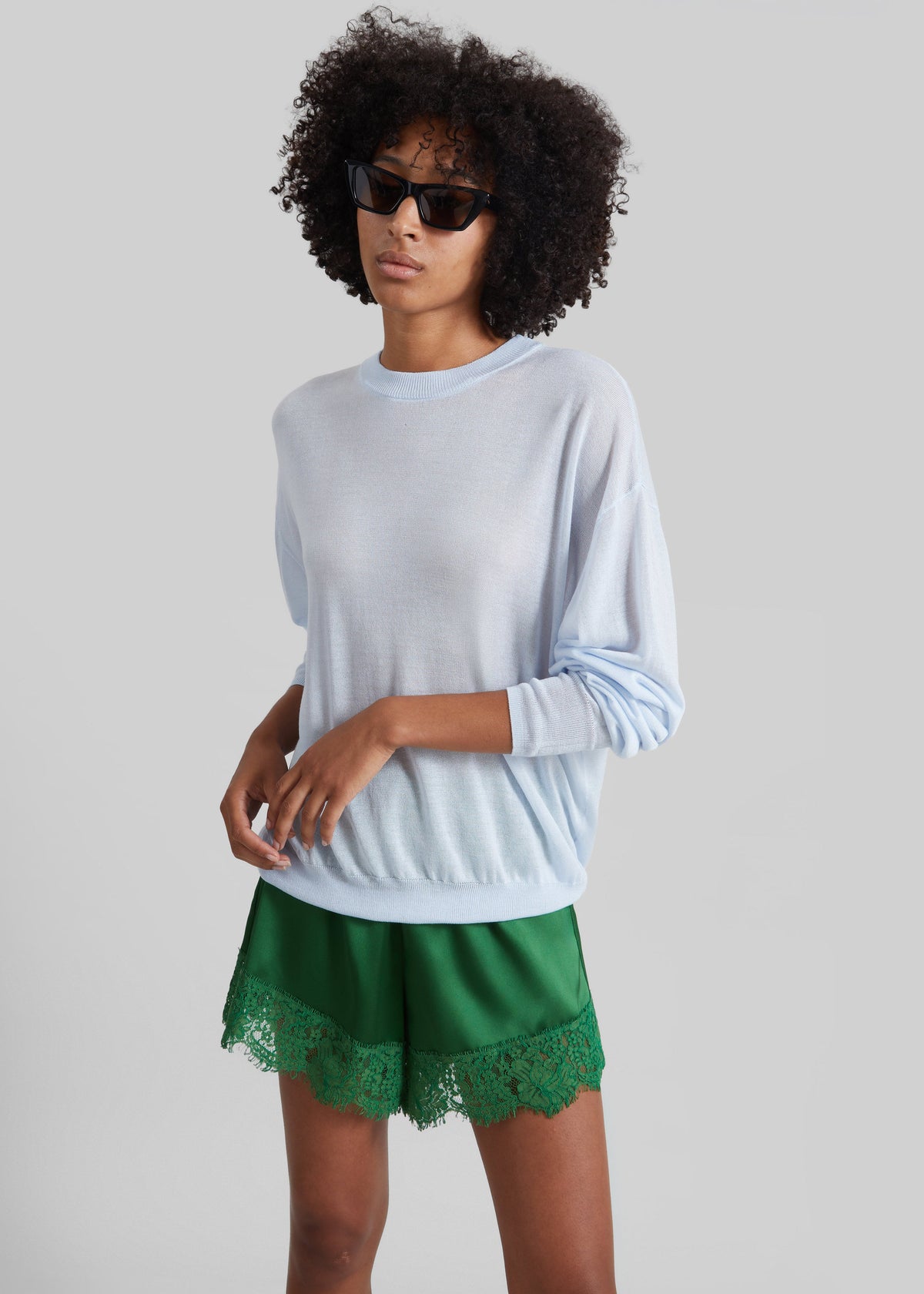 Albesa Satin Lace Trim Shorts - Kelly Green β view 7 of 10