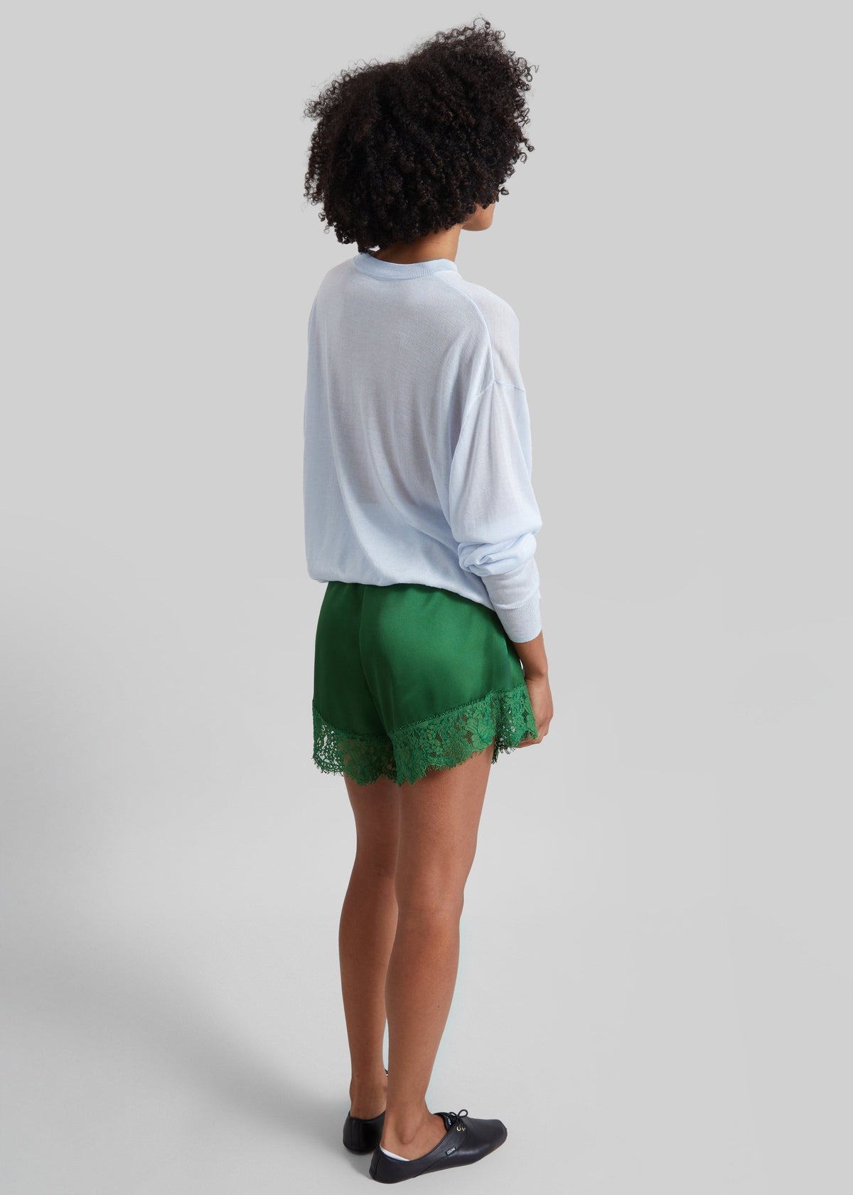 Albesa Satin Lace Trim Shorts - Kelly Green β view 9 of 10