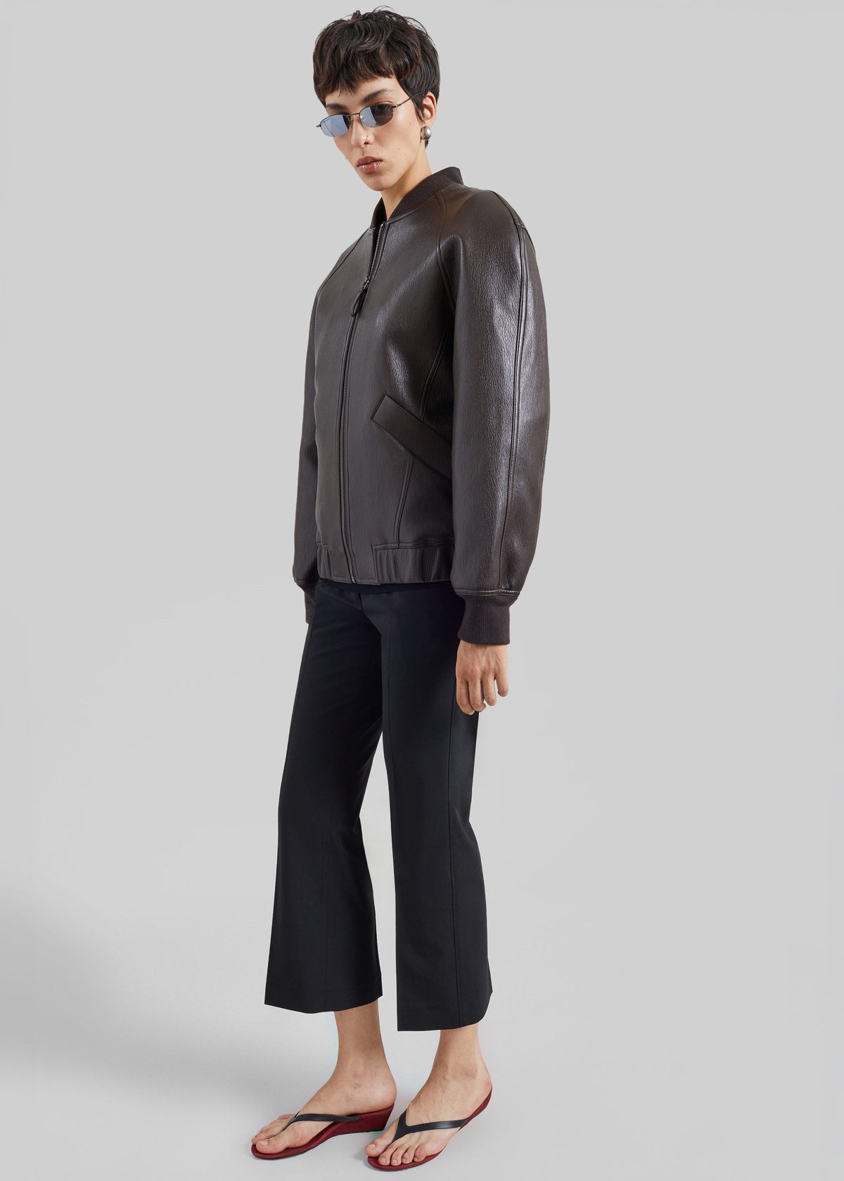 Alena Faux Leather Bomber Jacket - Dark Brown β view 6 of 8