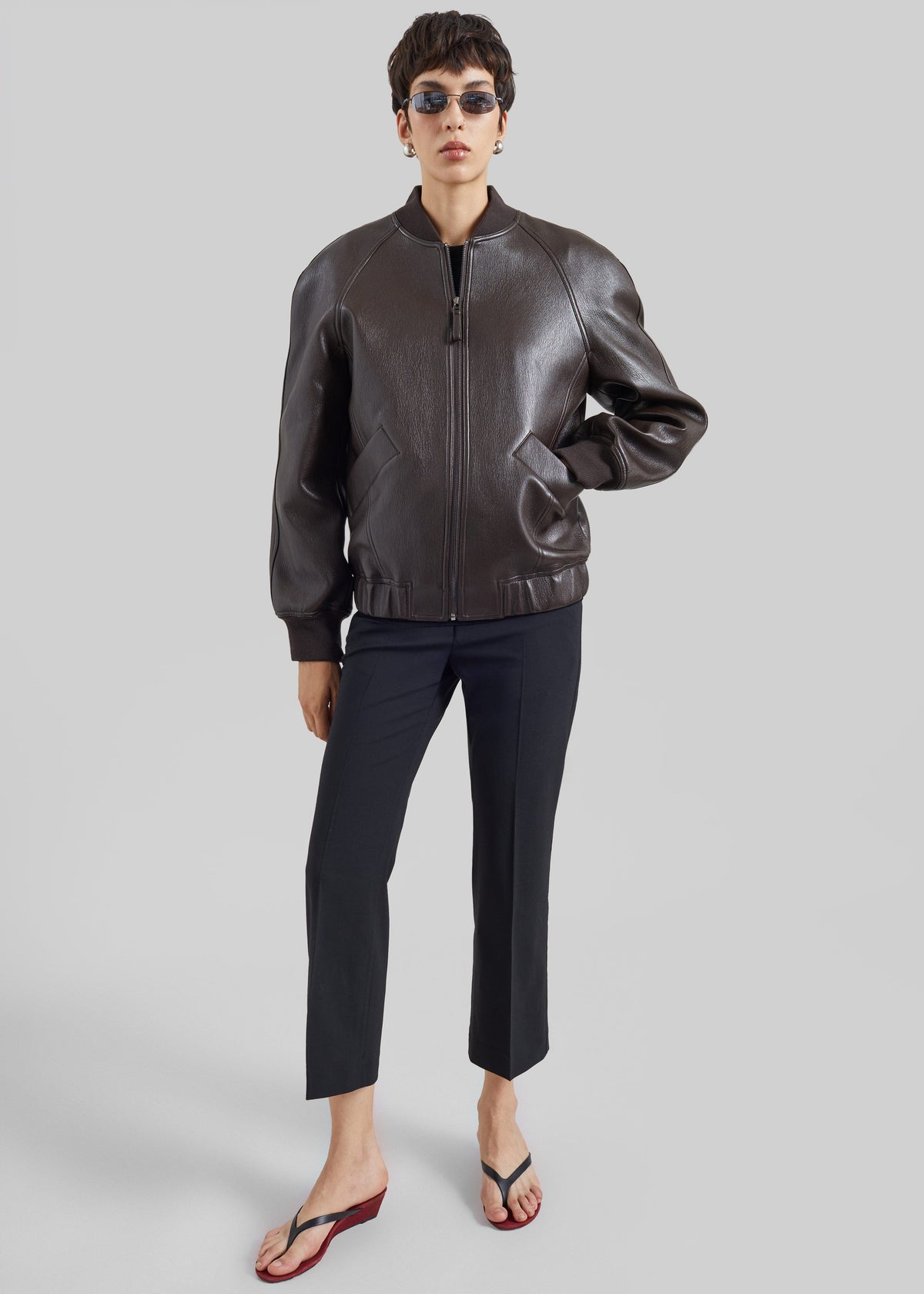 Alena Faux Leather Bomber Jacket - Dark Brown β view 2 of 8