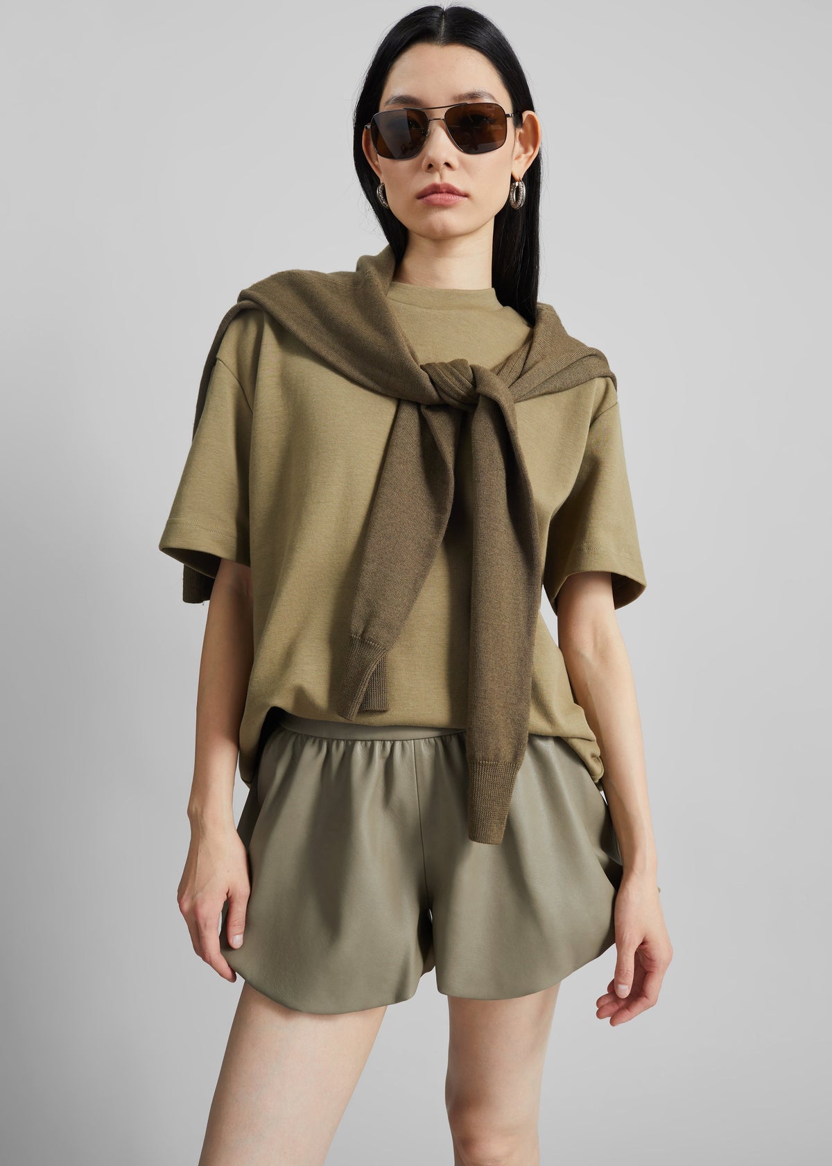 Alina Faux Leather Bubble Hem Shorts - Sage β view 5 of 7