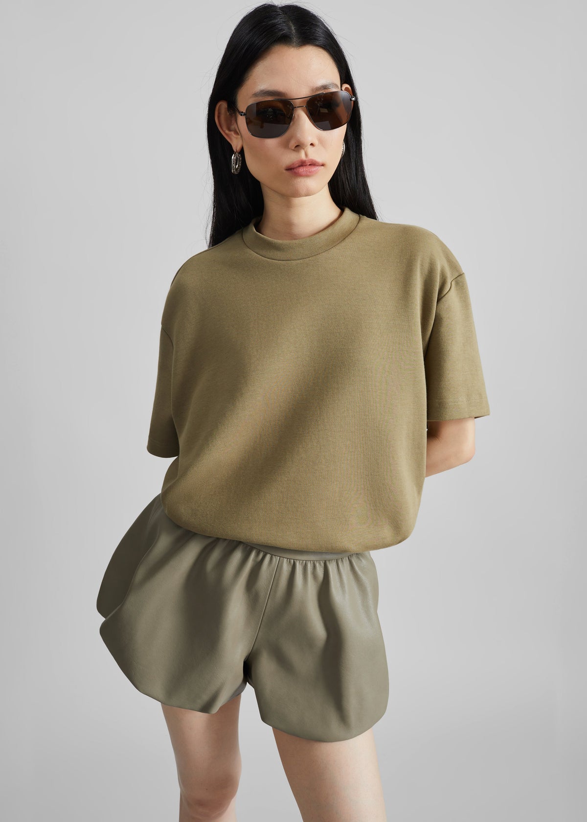 Alina Faux Leather Bubble Hem Shorts - Sage β view 4 of 7