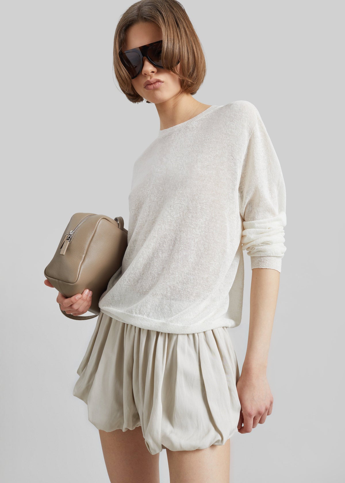 Alina Linen Bubble Hem Shorts - Light Beige β view 8 of 10