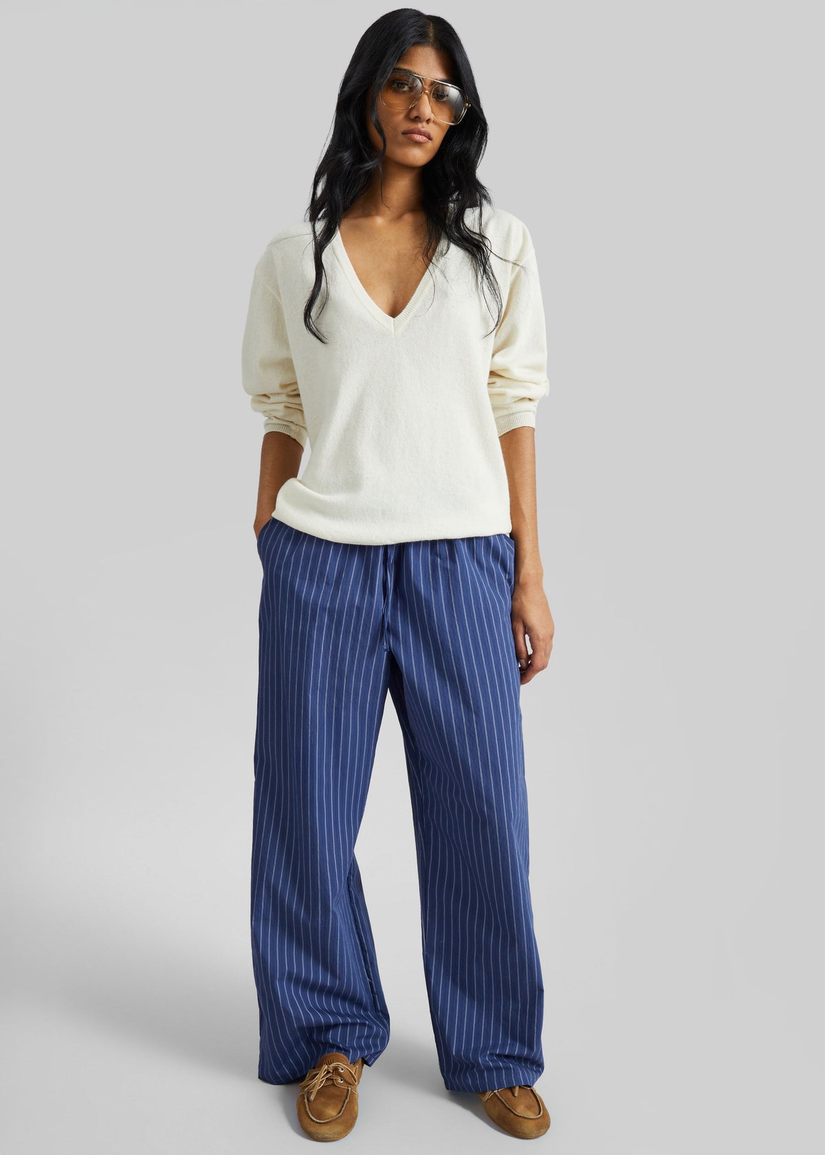 Almansa Drawstring Wide Pants - Blue Stripe β view 1 of 7