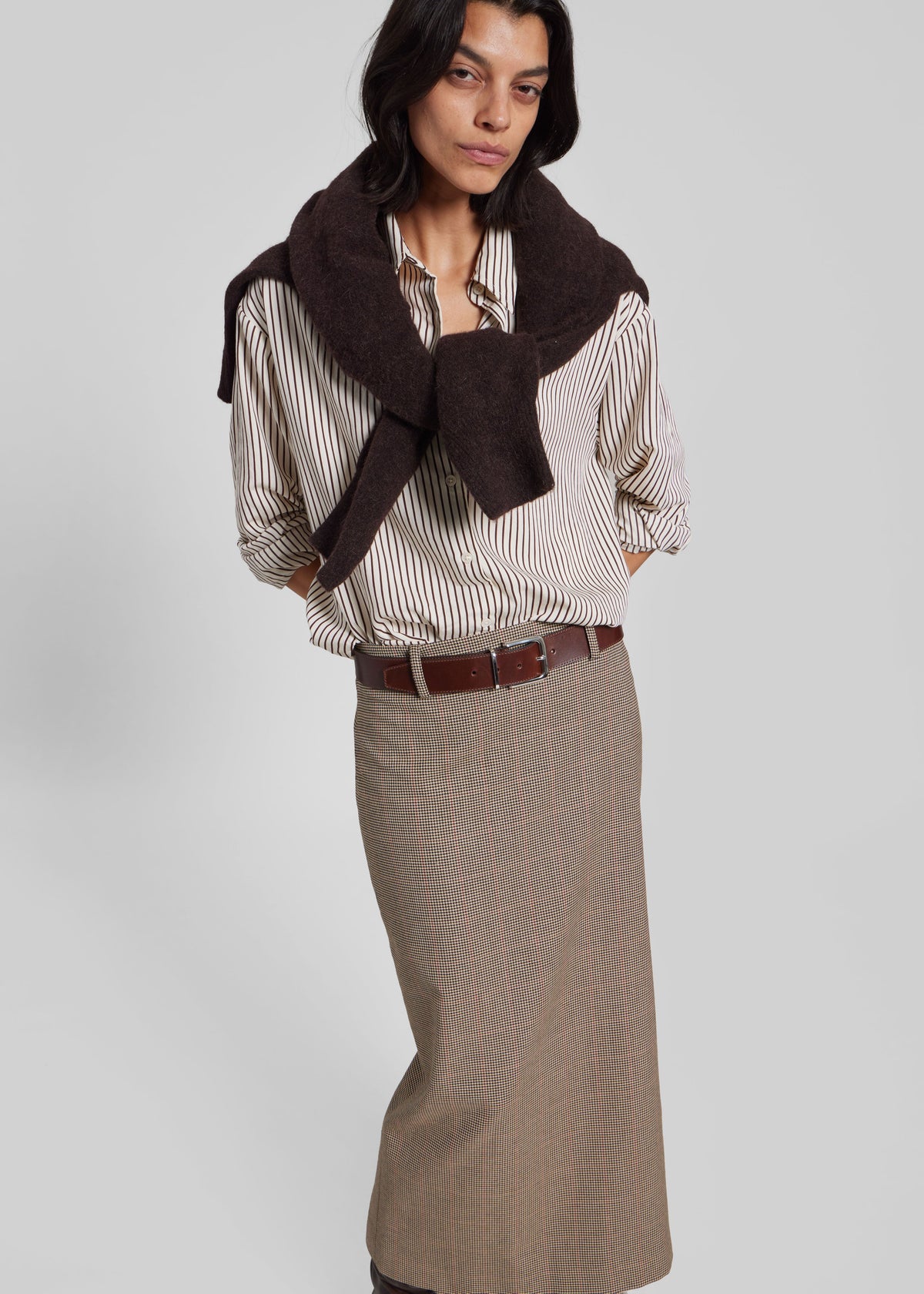 Alrose Houndstooth Midi Skirt - Beige β view 6 of 10