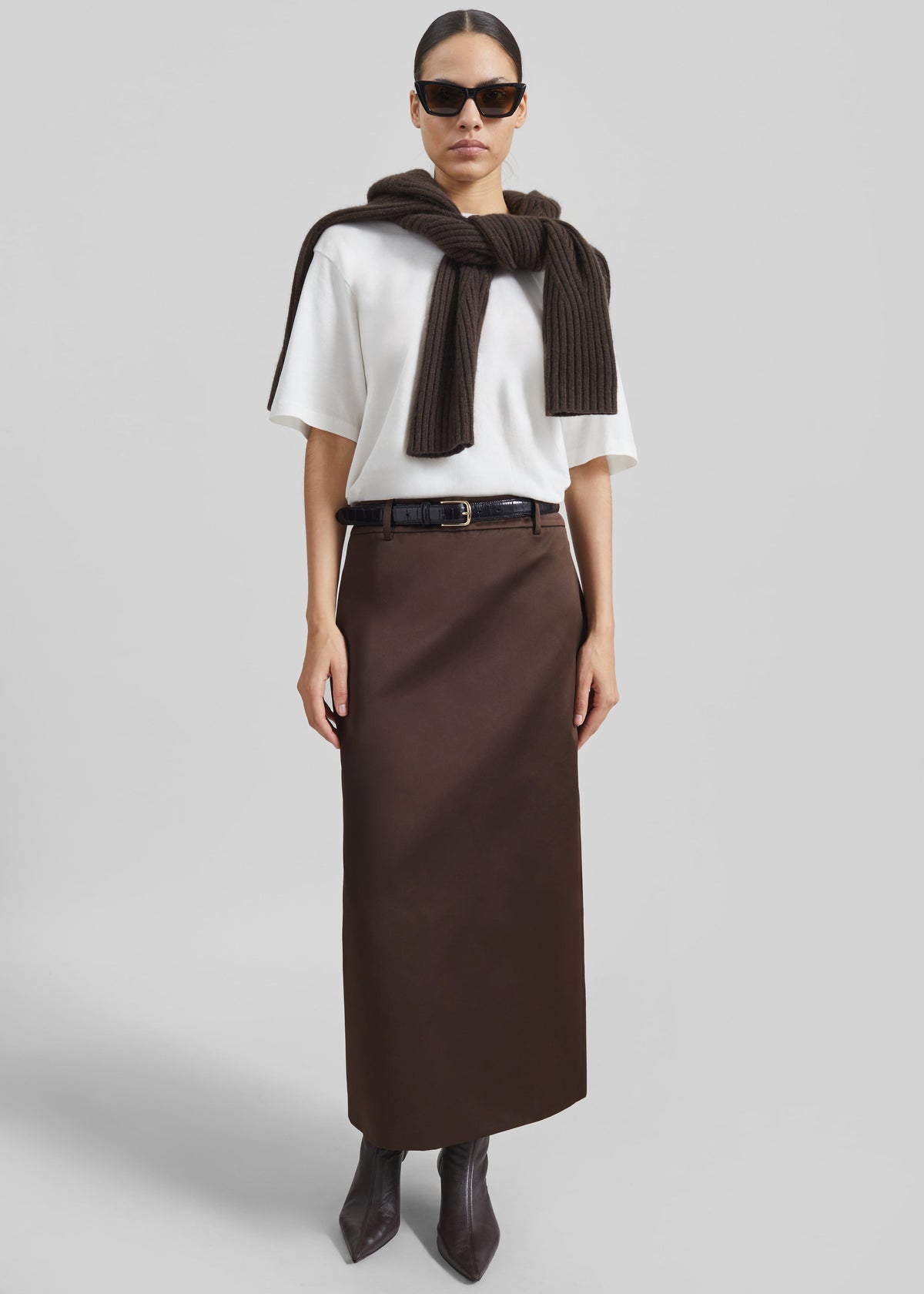 Alrose Satin Midi Skirt - Brown β view 1 of 13