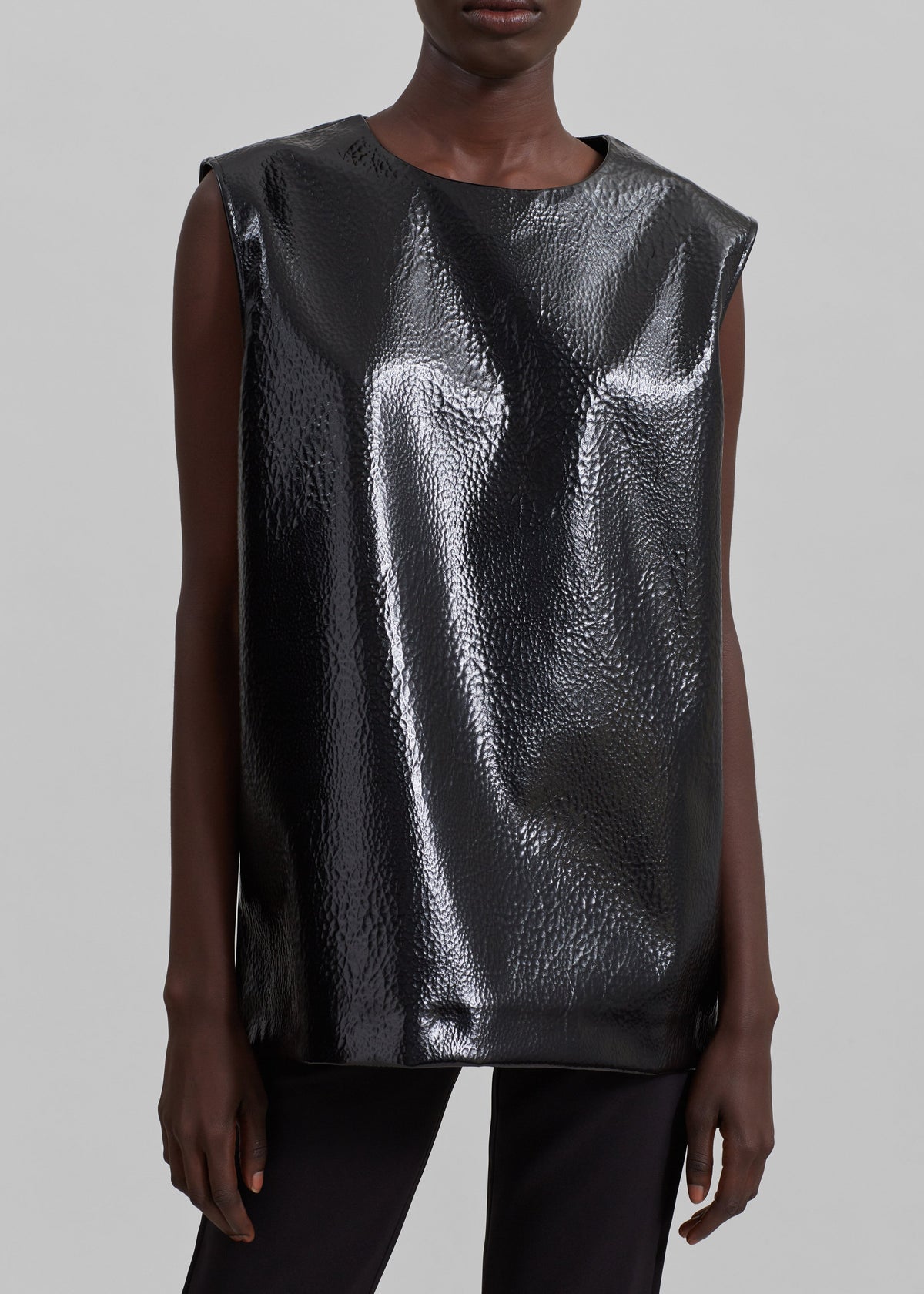 Amaris Crackled Faux Leather Tank Top - Black β view 4 of 10