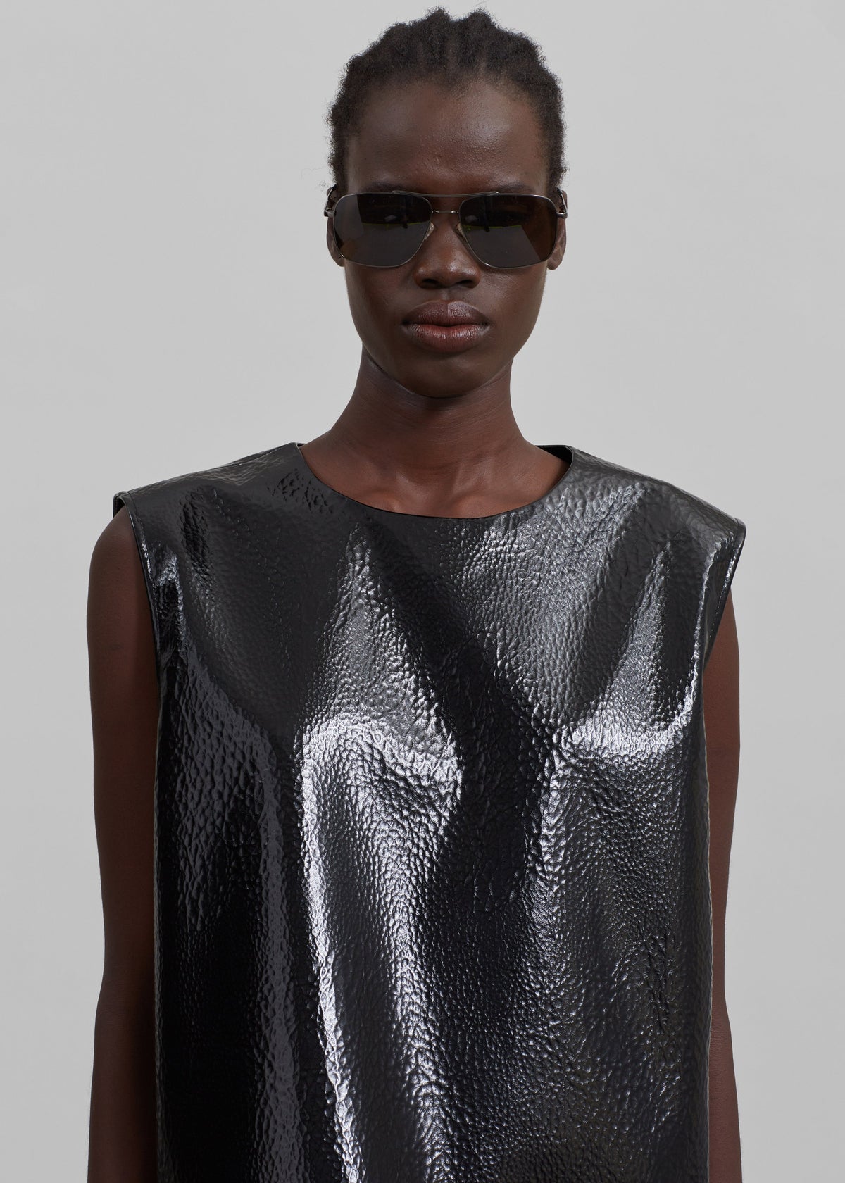 Amaris Crackled Faux Leather Tank Top - Black β view 7 of 10