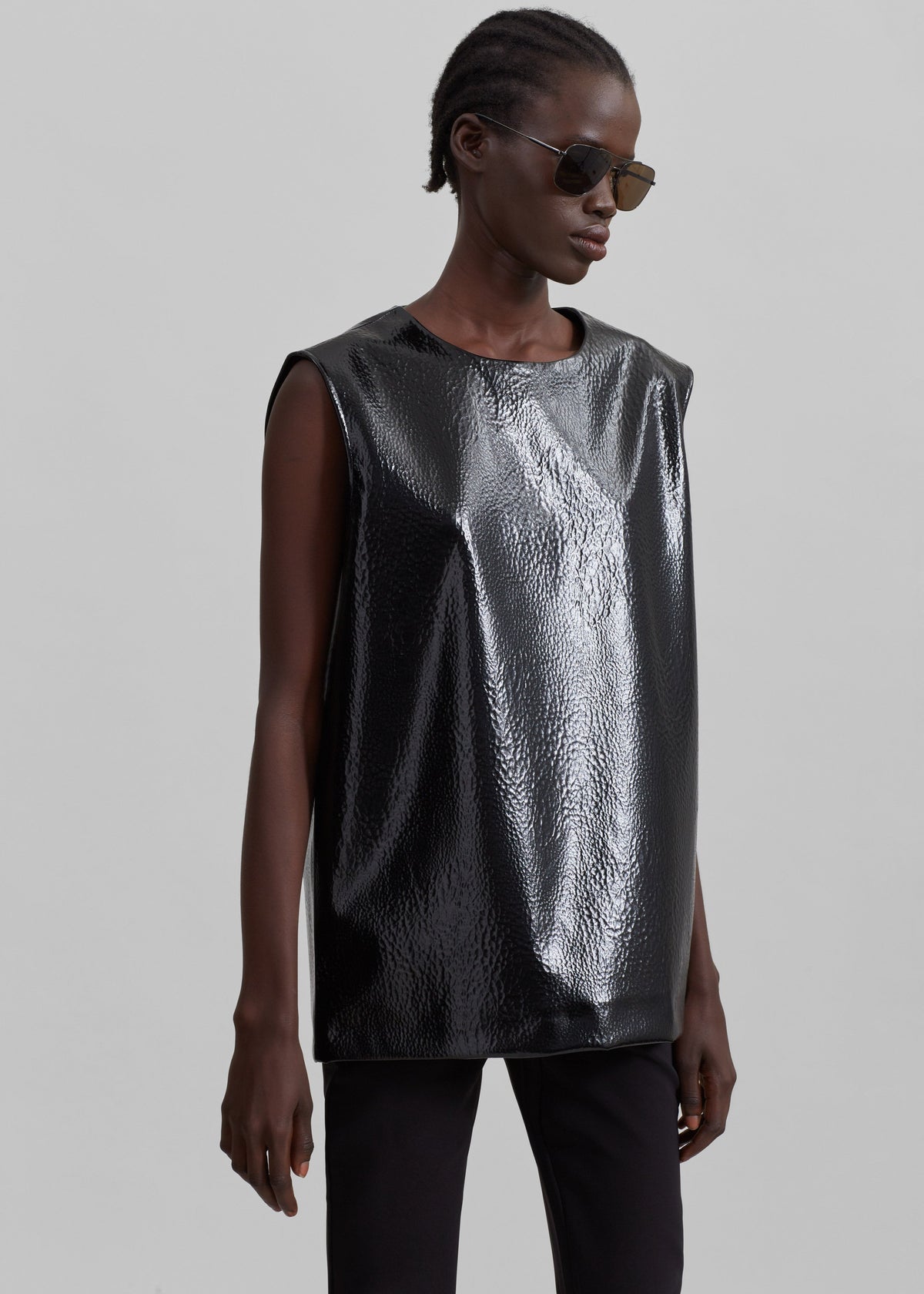 Amaris Crackled Faux Leather Tank Top - Black β view 2 of 10
