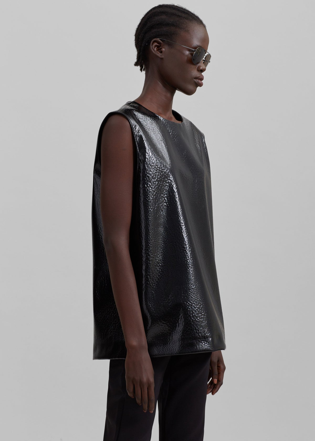 Amaris Crackled Faux Leather Tank Top - Black β view 8 of 10
