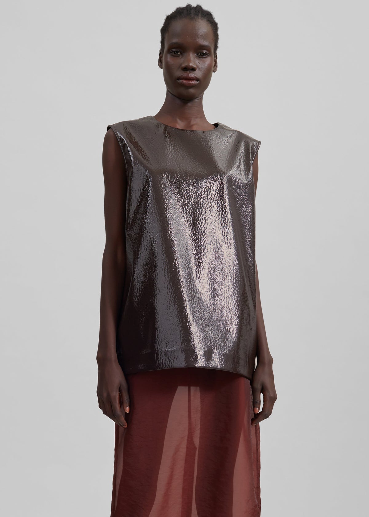 Amaris Crackled Faux Leather Tank Top - Brown β view 5 of 8