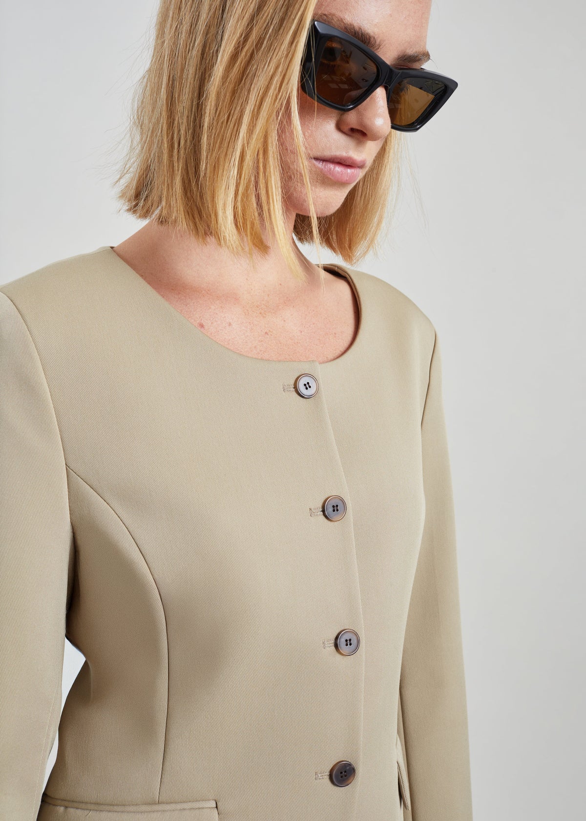 Amboise Collarless Blazer - Beige β view 3 of 7