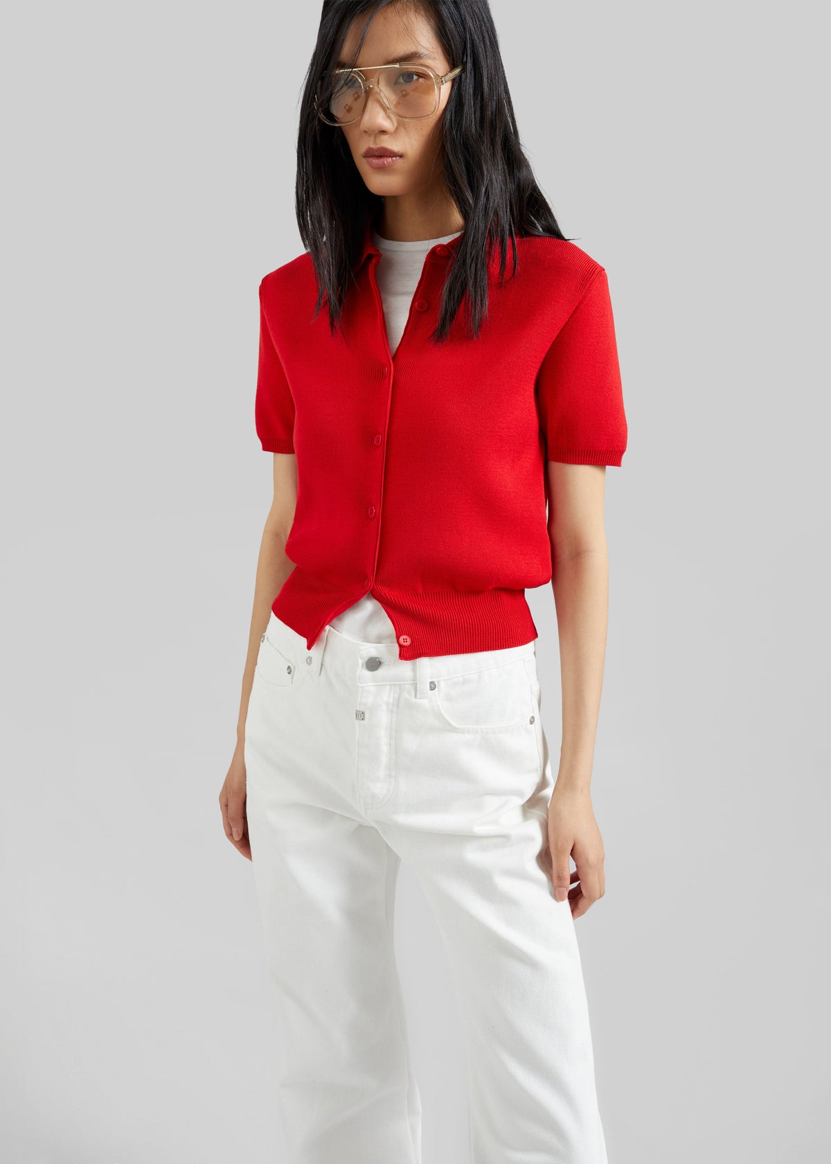 Amelot Knit Short Sleeve Cardigan - Red β view 4 of 6