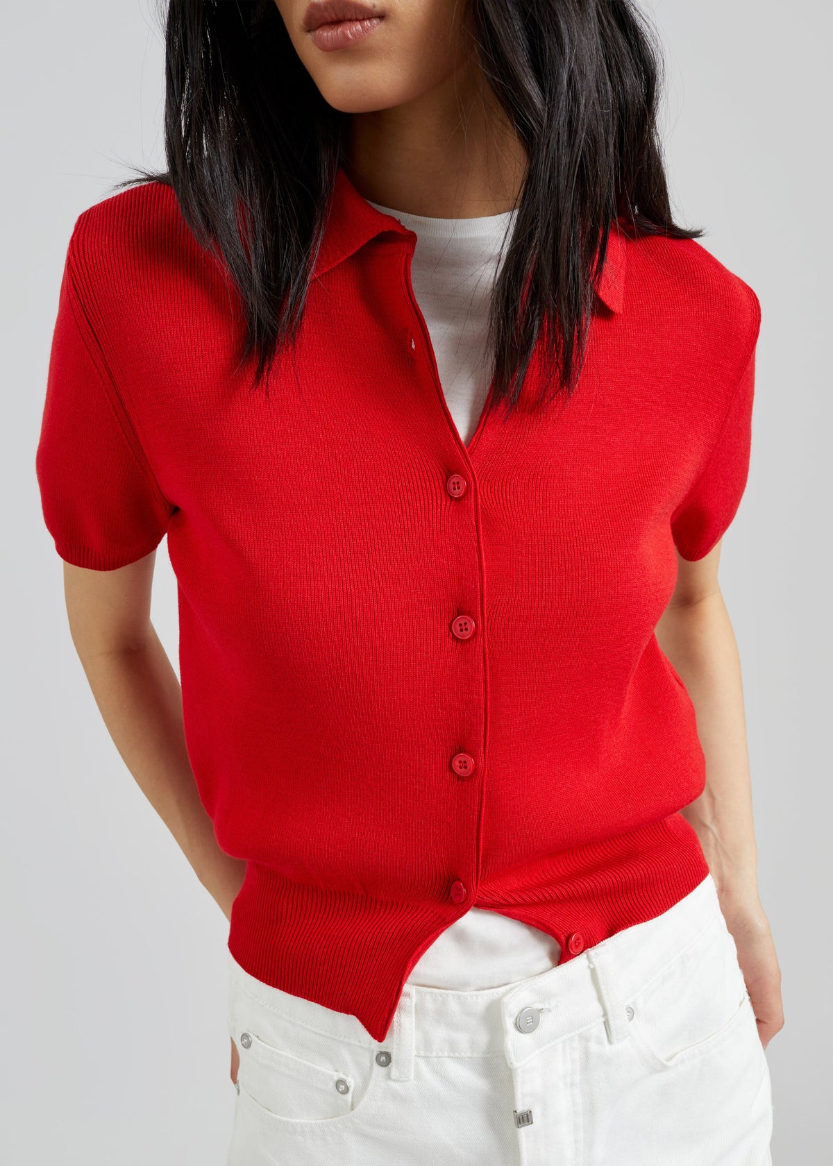 Amelot Knit Short Sleeve Cardigan - Red β view 3 of 6