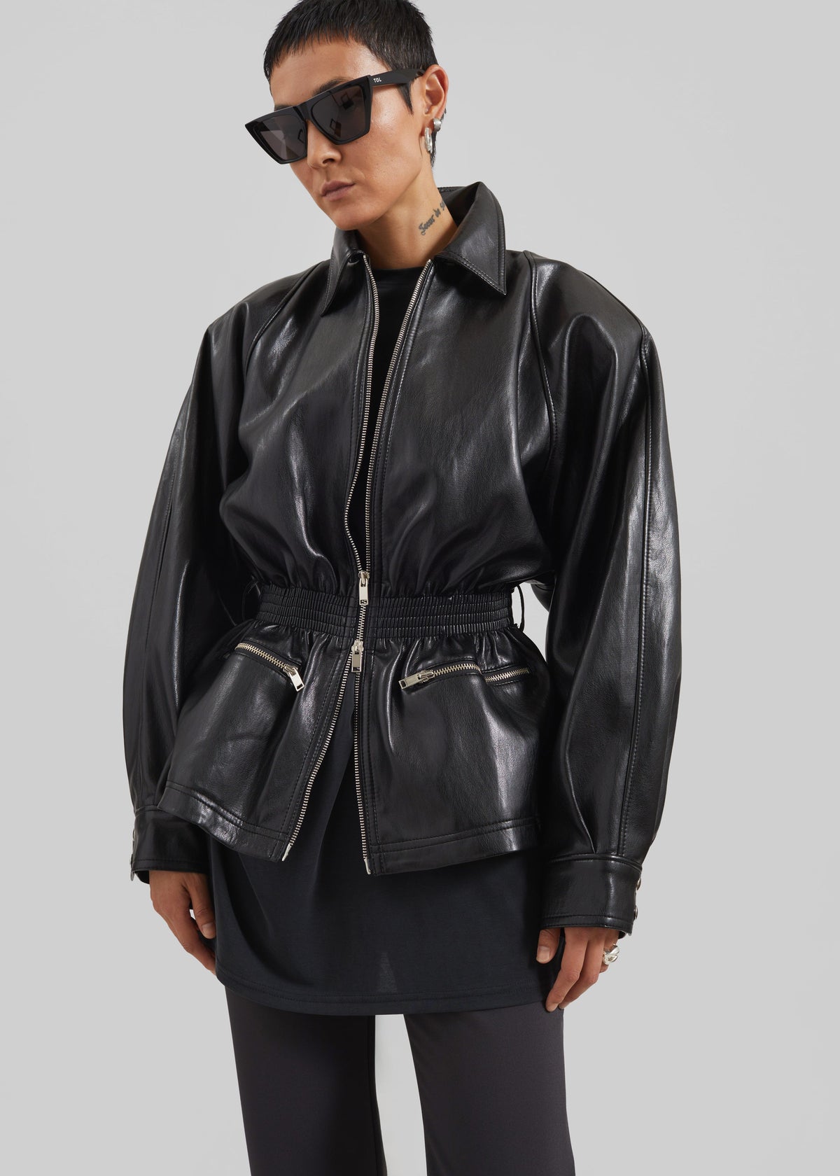 Annette Faux Leather Peplum Jacket - Black β view 4 of 10