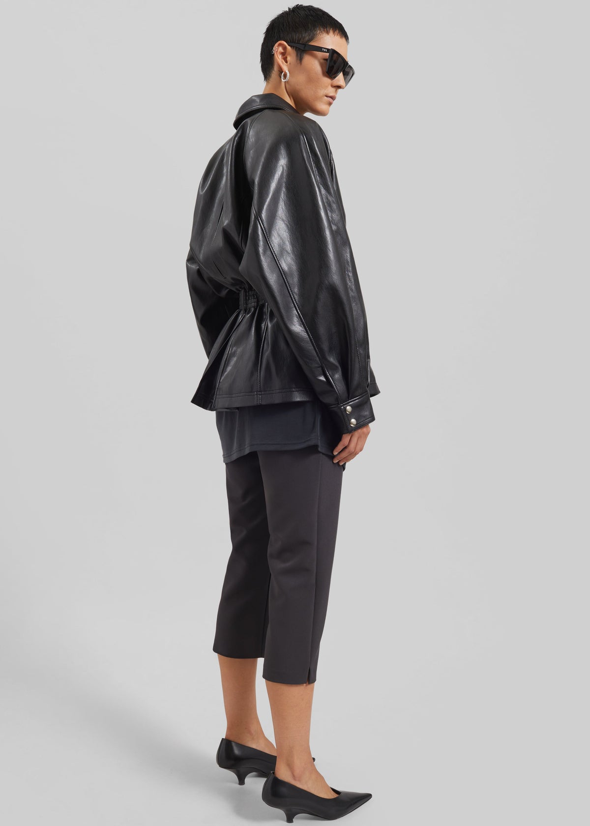 Annette Faux Leather Peplum Jacket - Black β view 9 of 10