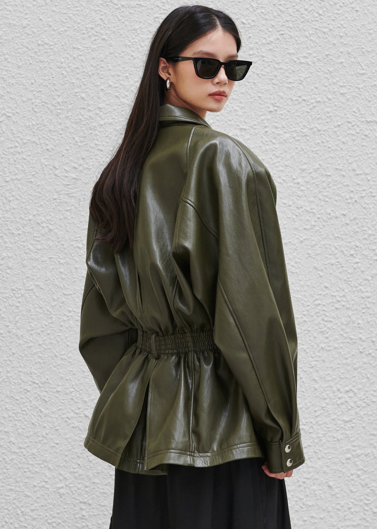 Annette Faux Leather Peplum Jacket - Olive β view 8 of 9