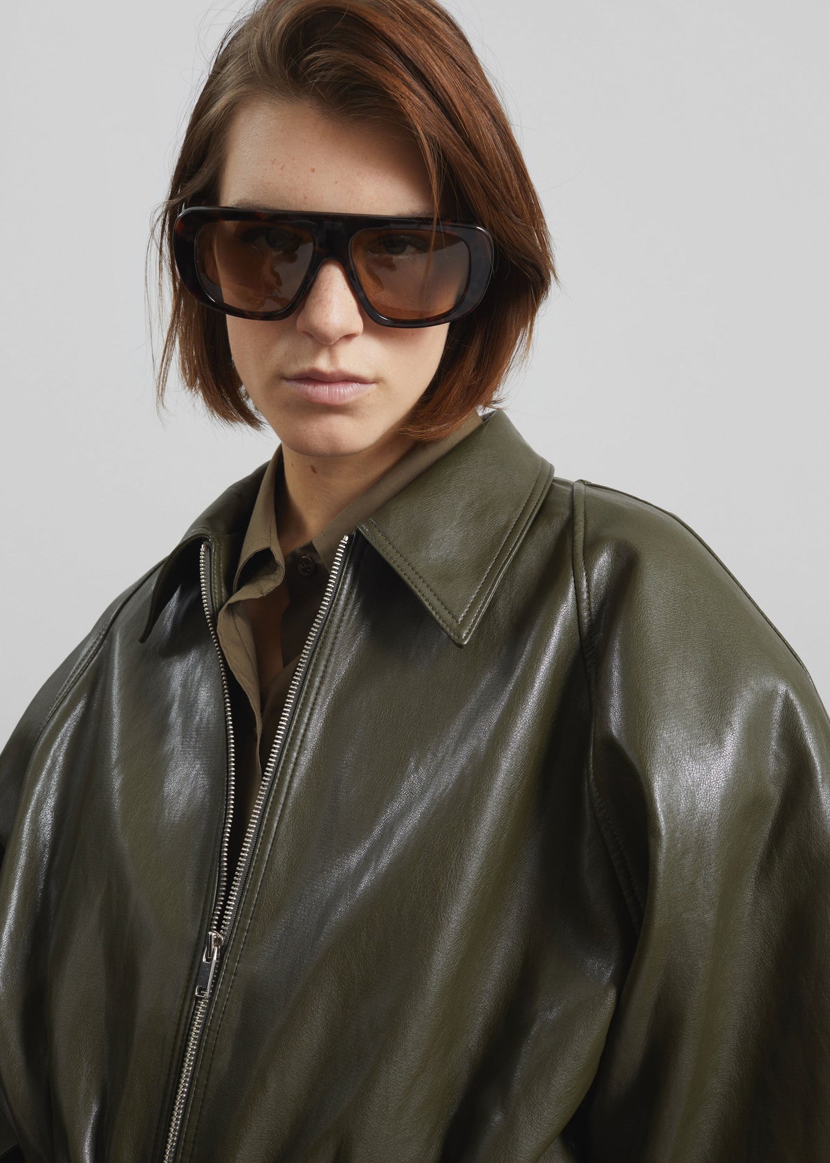 Annette Faux Leather Peplum Jacket - Olive β view 5 of 9
