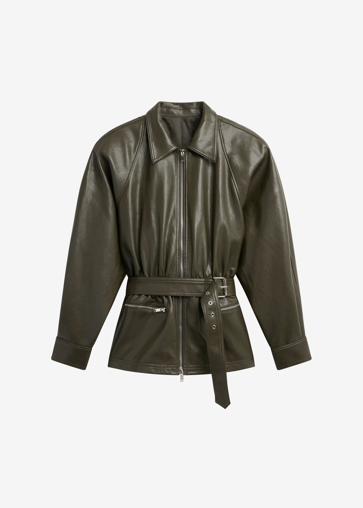 Annette Faux Leather Peplum Jacket - Olive β view 9 of 9