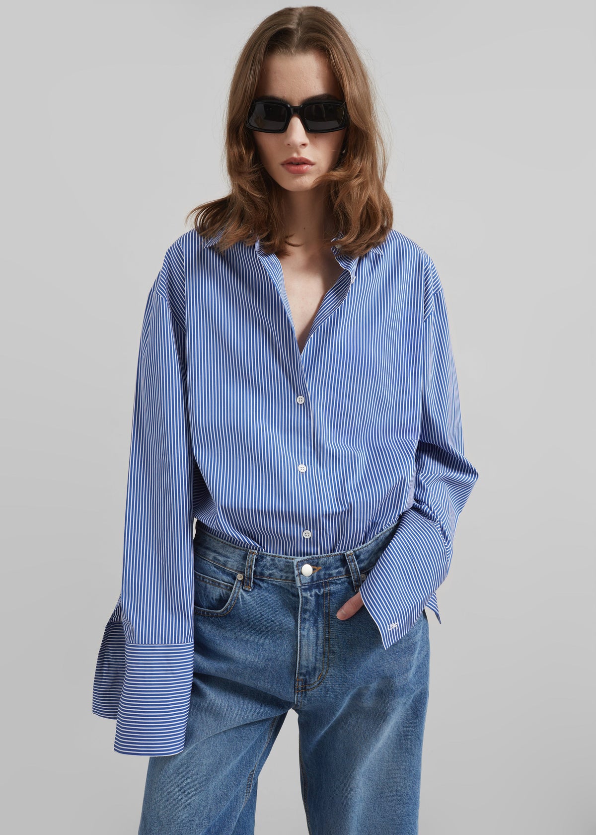 Anvers Striped Cotton Button Up Shirt - Blue/White Stripe β view 5 of 7