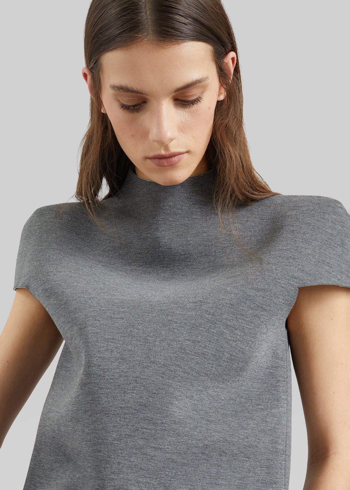 Anya Neoprene Sculpted Sleeve Top - Grey Melange β view 3 of 7