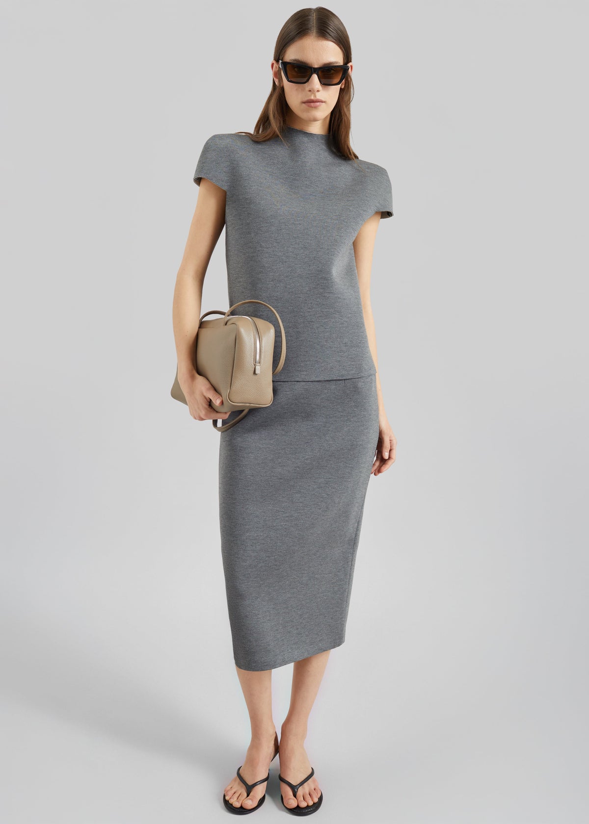 Anya Neoprene Sculpted Sleeve Top - Grey Melange β view 4 of 7