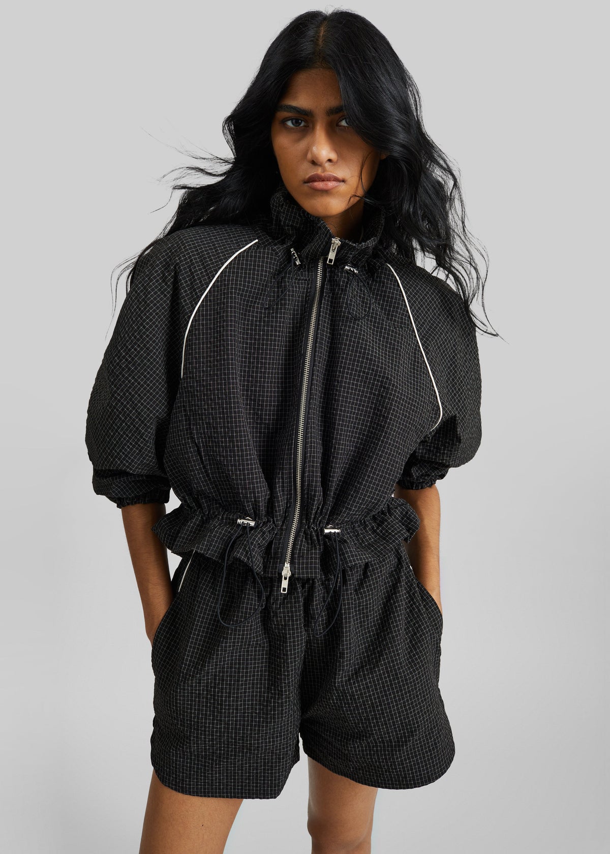 Arizona Seersucker Drawstring Track Jacket - Checked Black β view 8 of 11