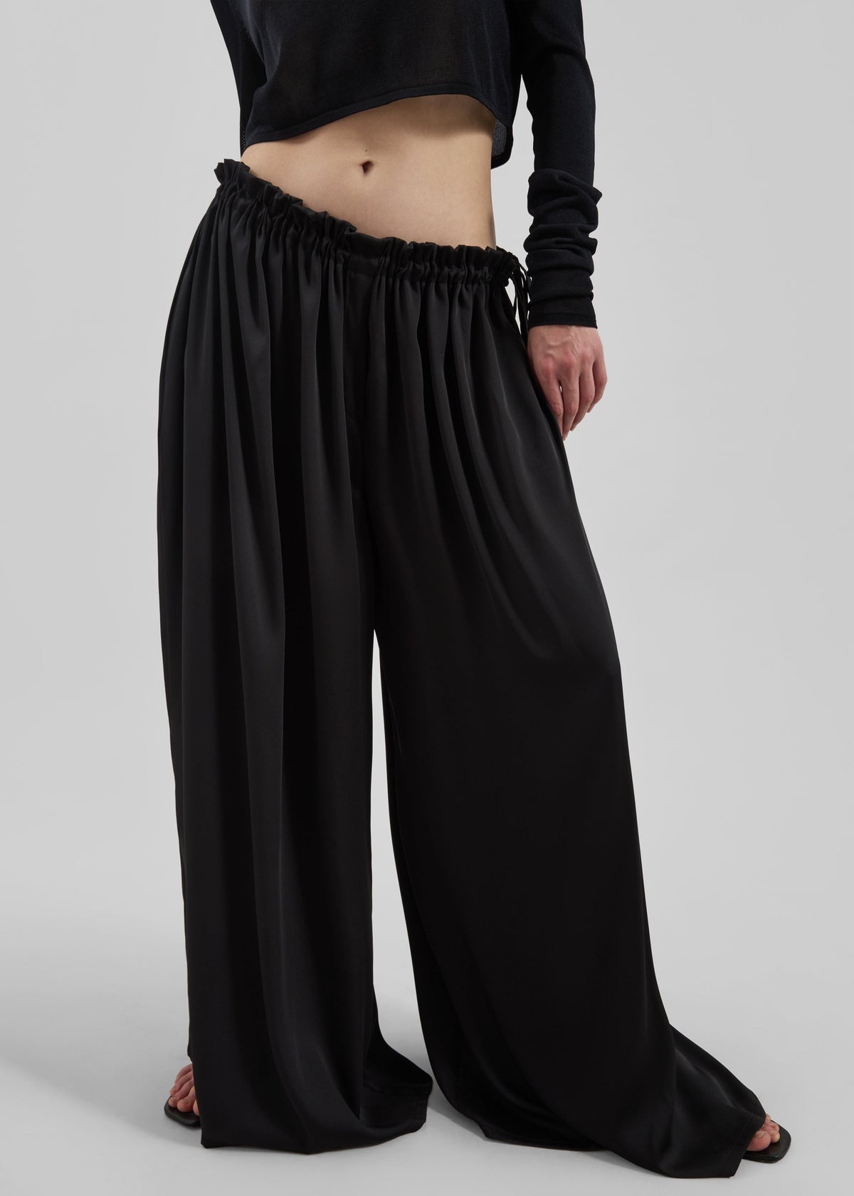 Arleth Satin Sheer Drawstring Pants - Black β view 5 of 7