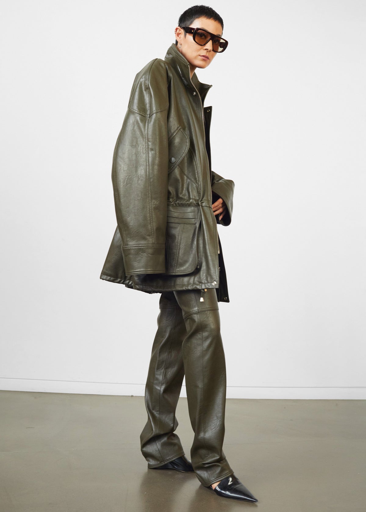 Ascona Faux Leather Jacket - Dark Olive β view 9 of 12
