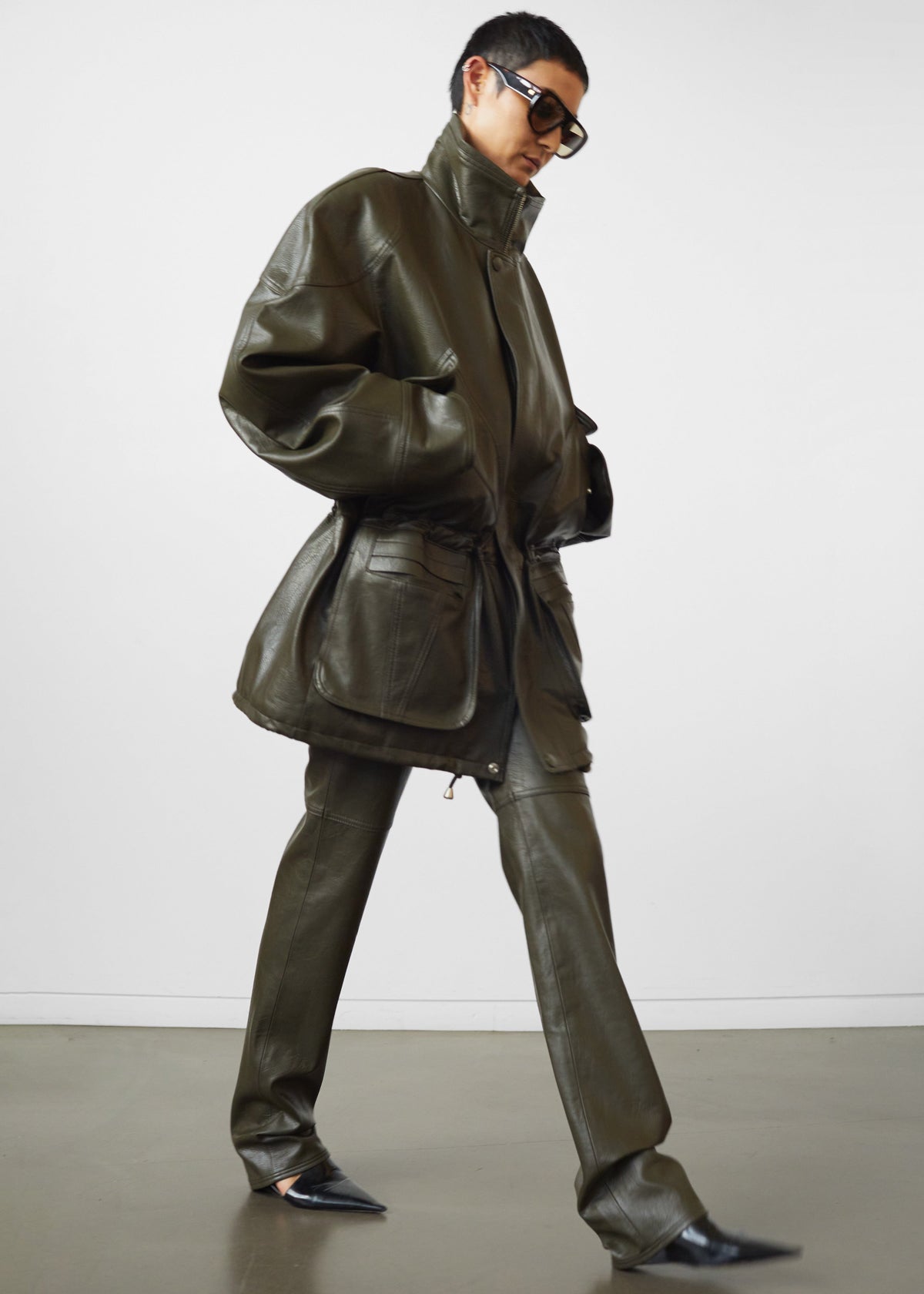 Ascona Faux Leather Jacket - Dark Olive β view 1 of 12