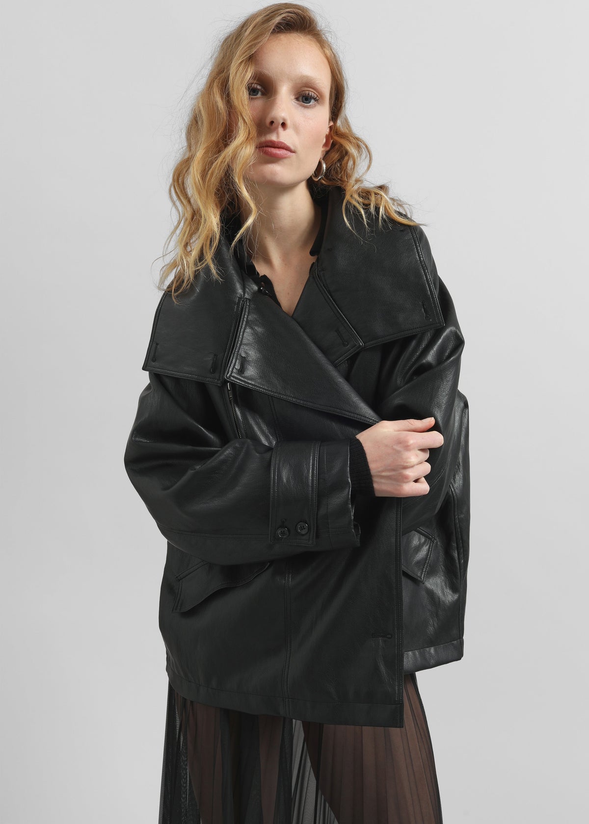 Amunta Faux Leather Trench Jacket - Black β view 7 of 9