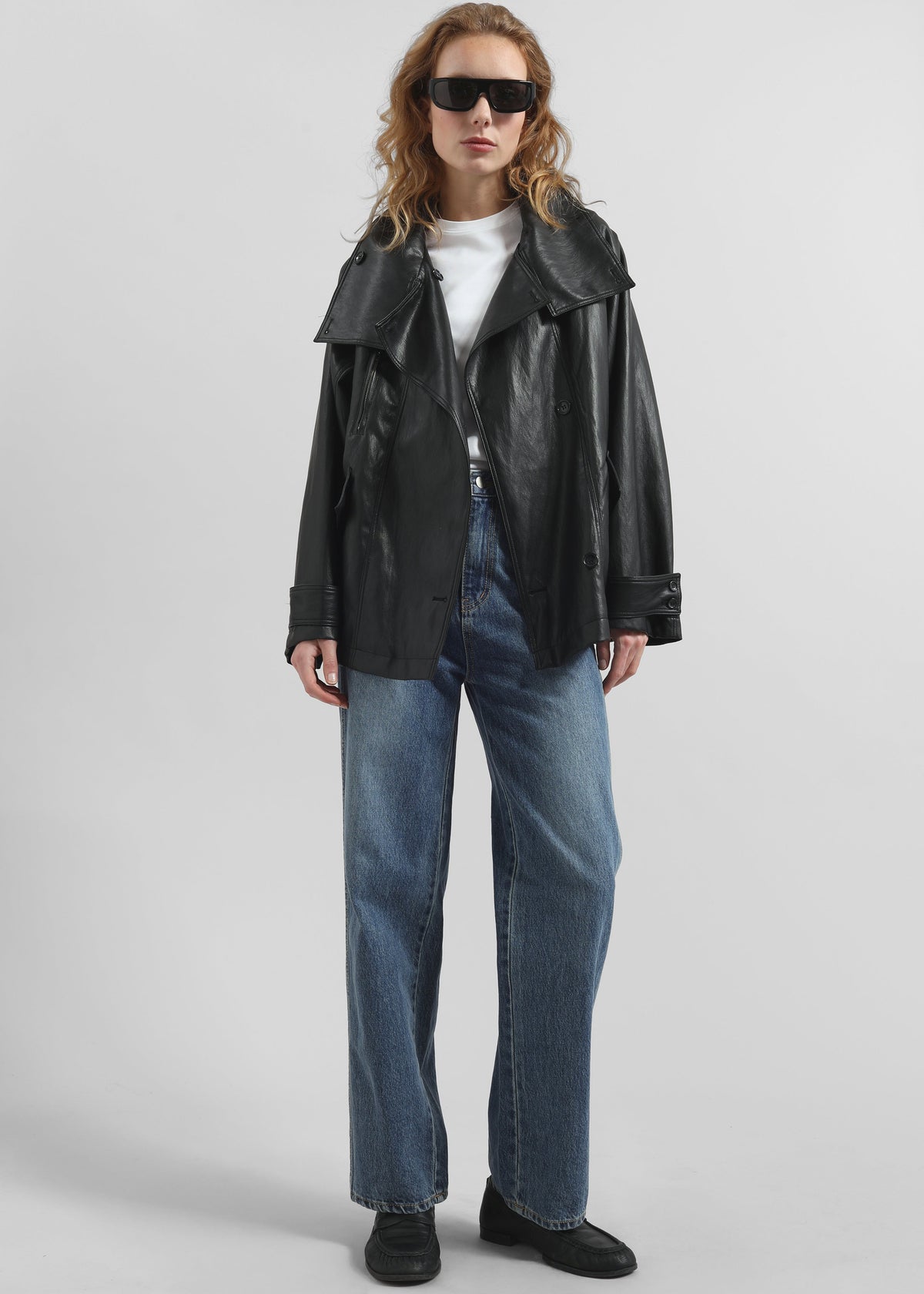 Amunta Faux Leather Trench Jacket - Black β view 3 of 9