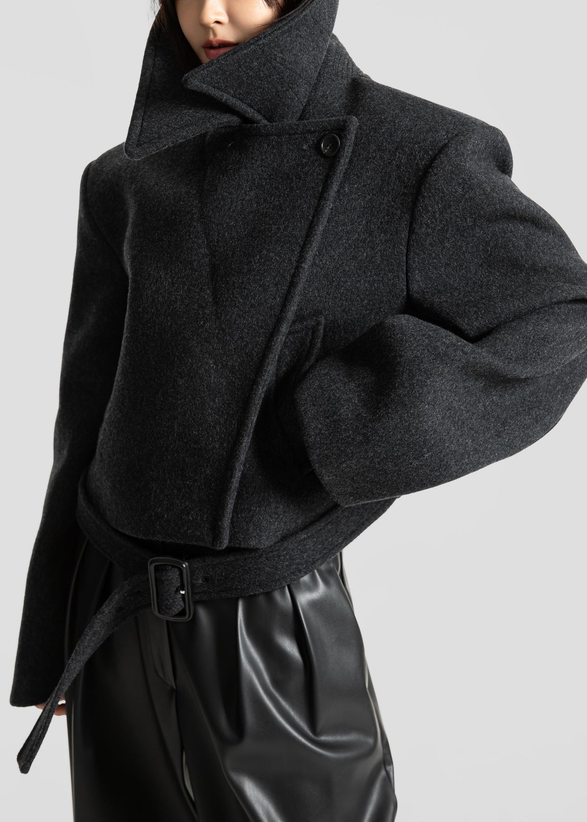 Aumale Cropped Wool Peacoat - Charcoal β view 3 of 11
