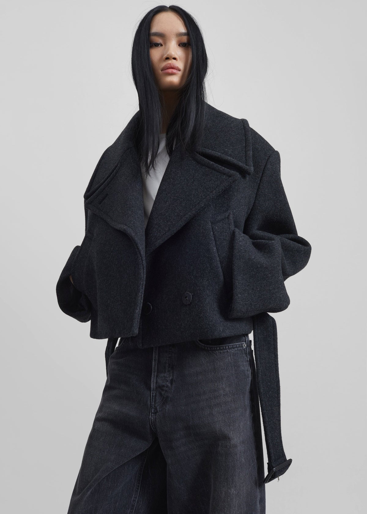 Aumale Cropped Wool Peacoat - Charcoal β view 6 of 11