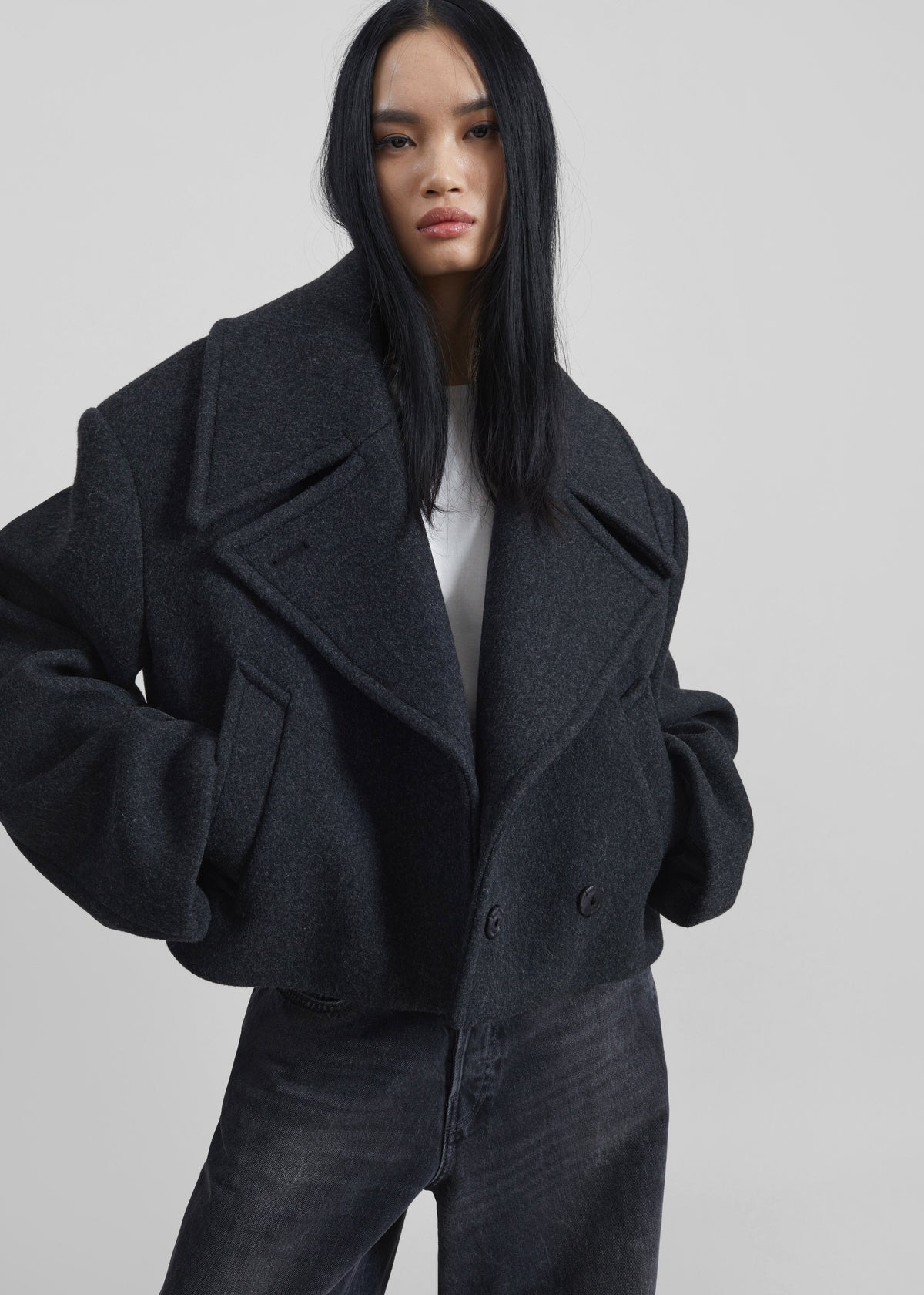 Aumale Cropped Wool Peacoat - Charcoal β view 5 of 11