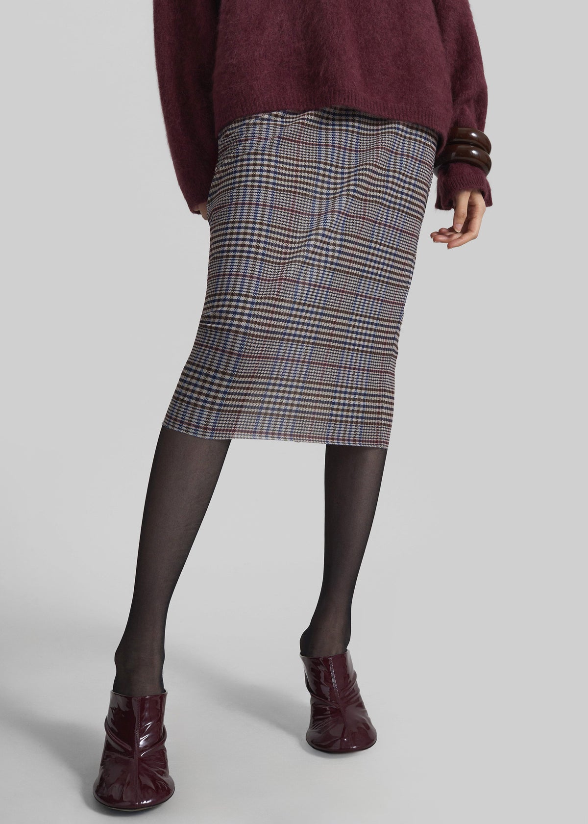 Aurora Sheer Mesh Skirt - Beige Glen Plaid – view 3 of 10
