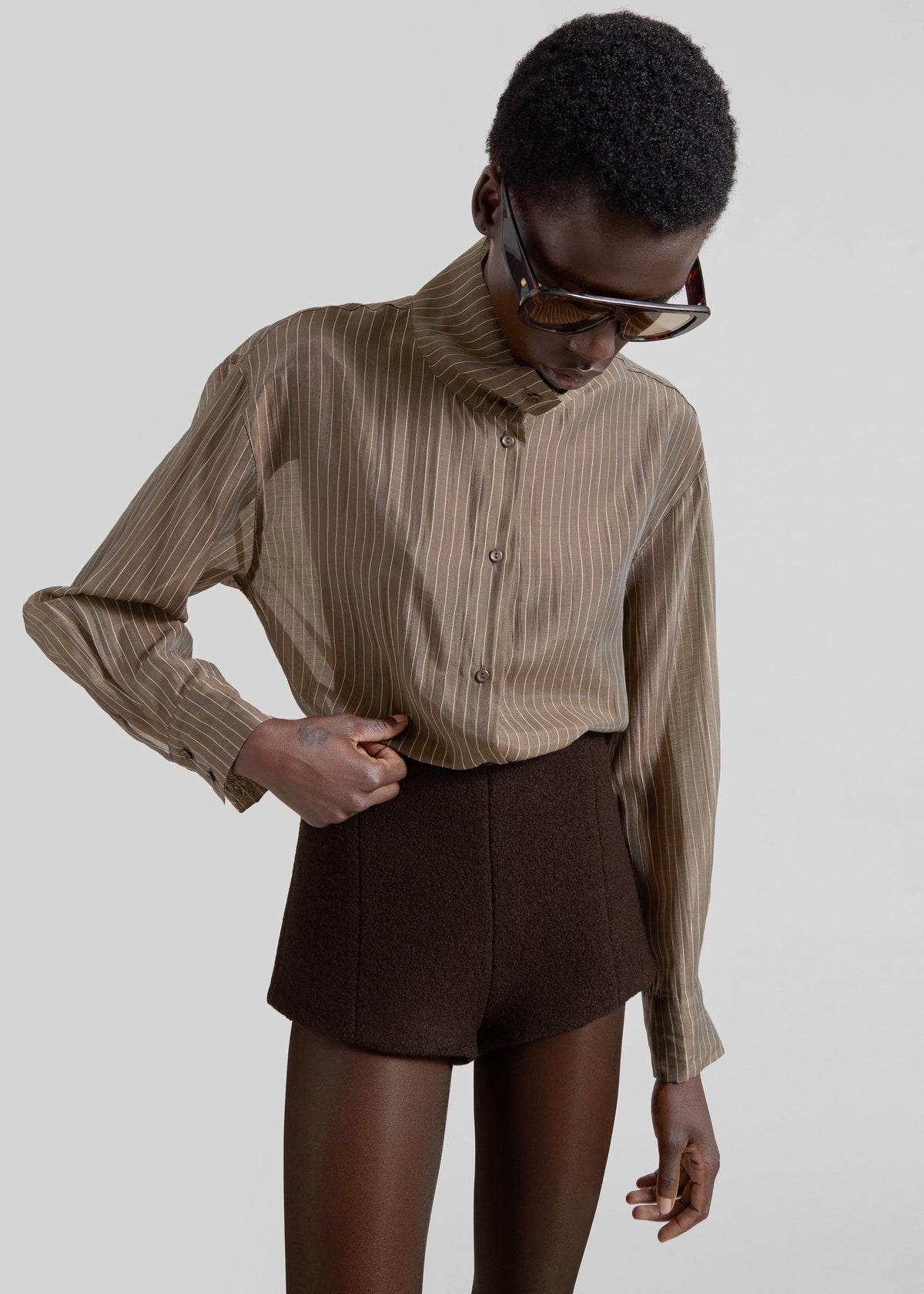Avila Sheer Fluid Shirt - Brown/White Stripe β view 3 of 9