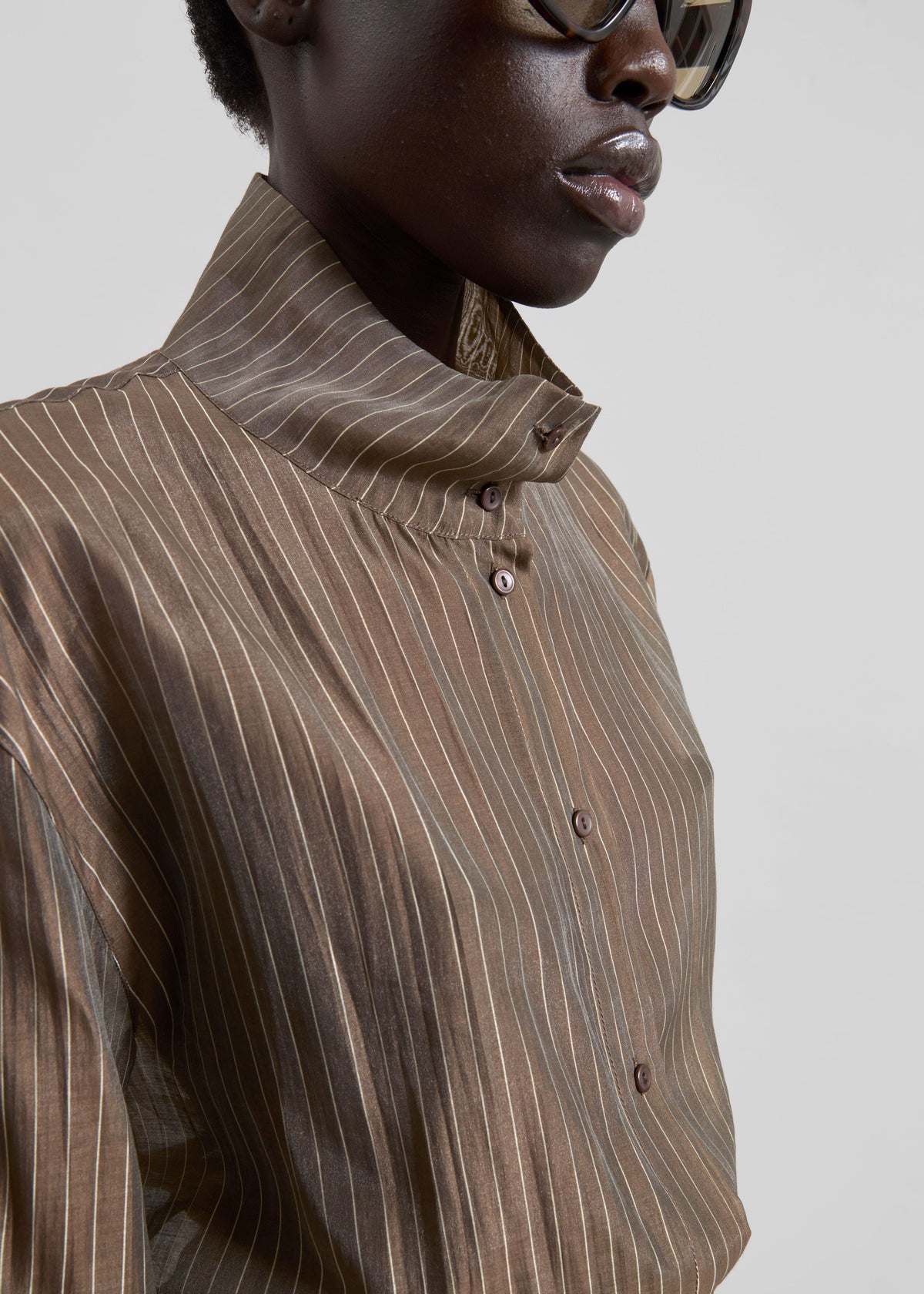 Avila Sheer Fluid Shirt - Brown/White Stripe β view 6 of 9