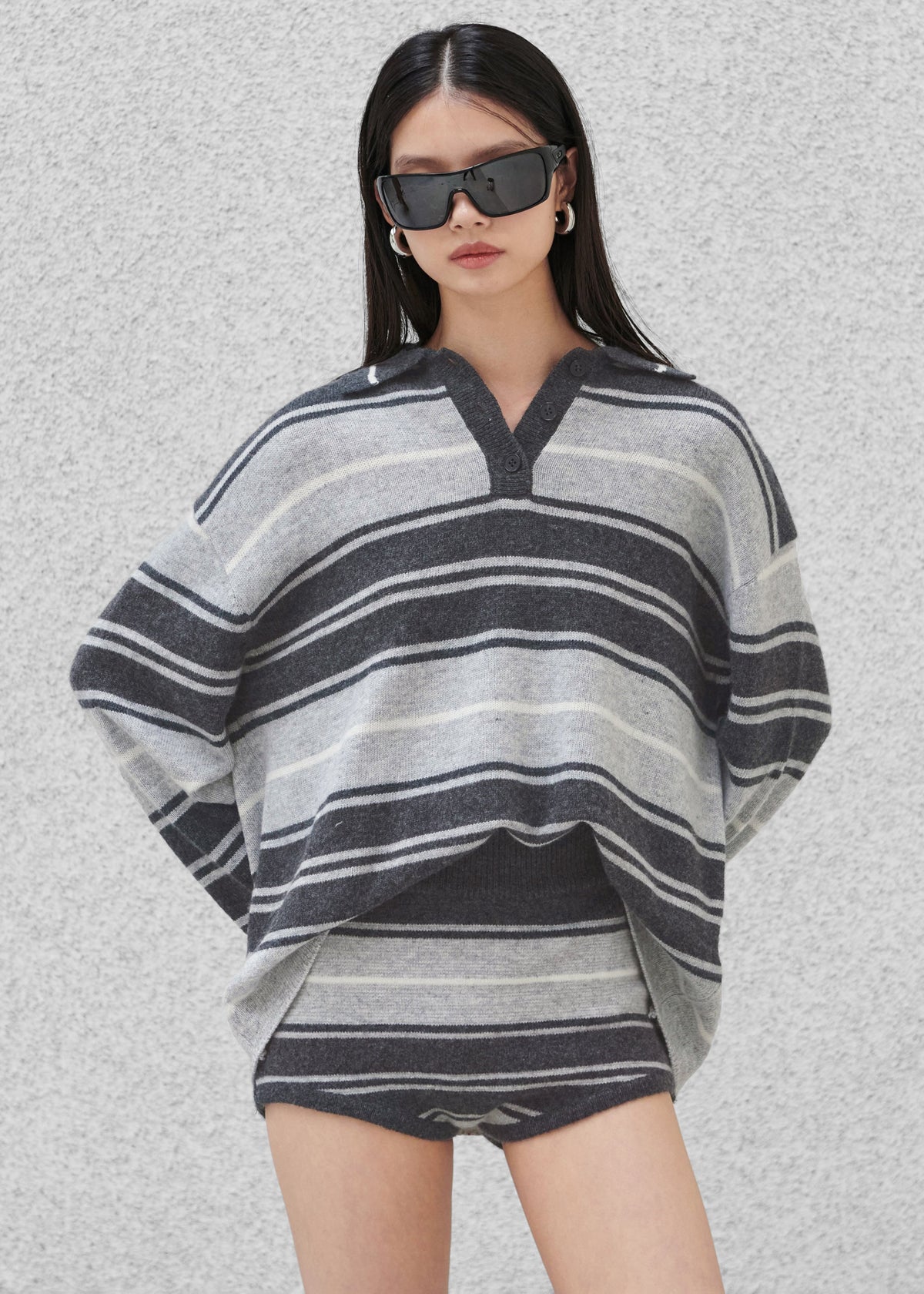 Belize Knit Polo Sweater - Grey Stripe β view 1 of 11