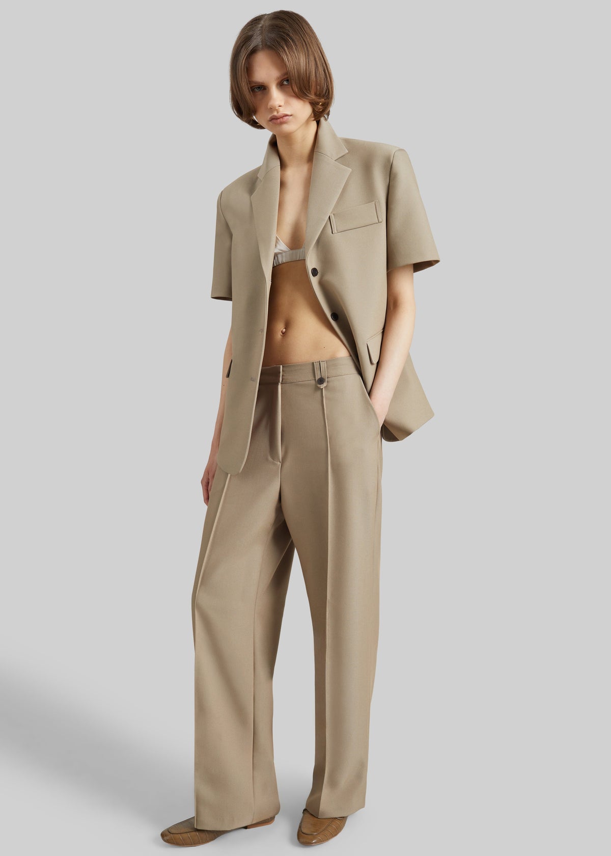 Belliva Front Seam Straight Trousers - Camel β view 1 of 7