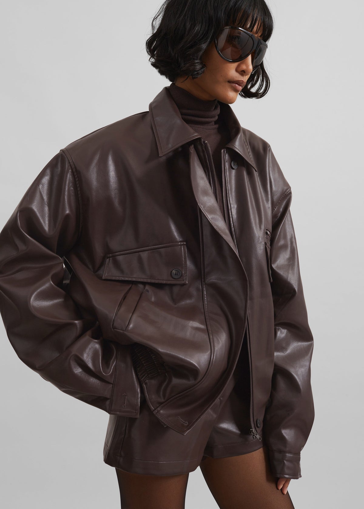 Belmont Faux Leather Jacket - Brown β view 6 of 12