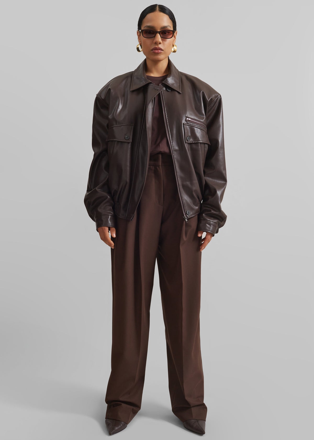 Belmont Faux Leather Jacket - Brown β view 3 of 12